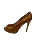 Gucci Metallic Leather Horsebit Peep Toe Platform Pumps Size EU 38.5