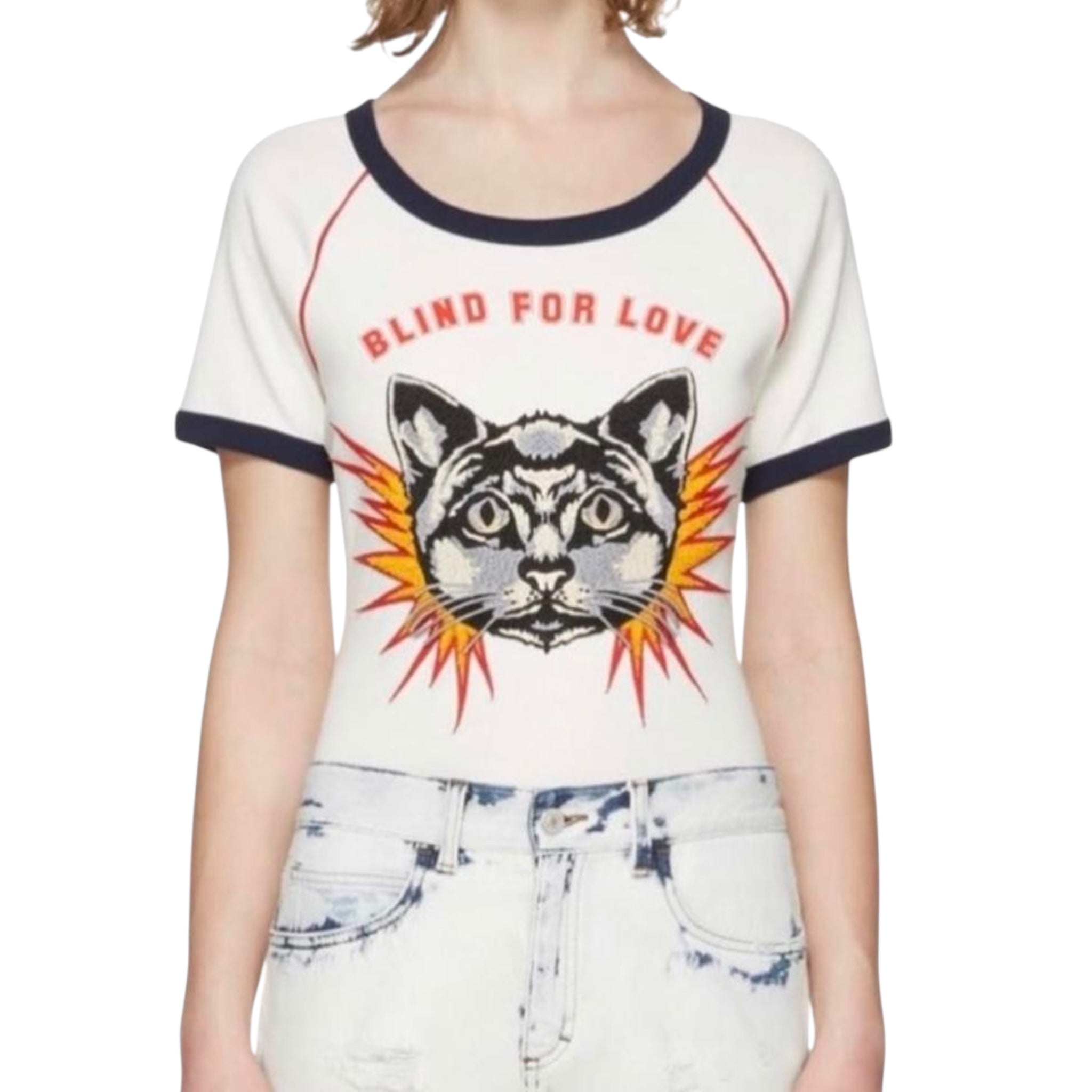 Gucci Cat Applique Blind For Love T-shirt