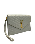 Saint Laurent Off White Matelasse Leather Monogram Chain Clutch