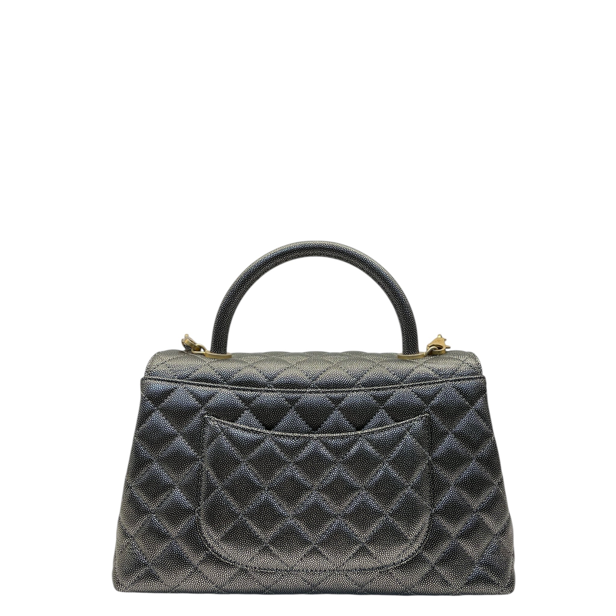 Chanel Grey Caviar Leather Coco Top Handle Bag