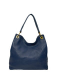 Prada Vitello Phenix Blue Leather Embossed Logo Hobo Tote Bag
