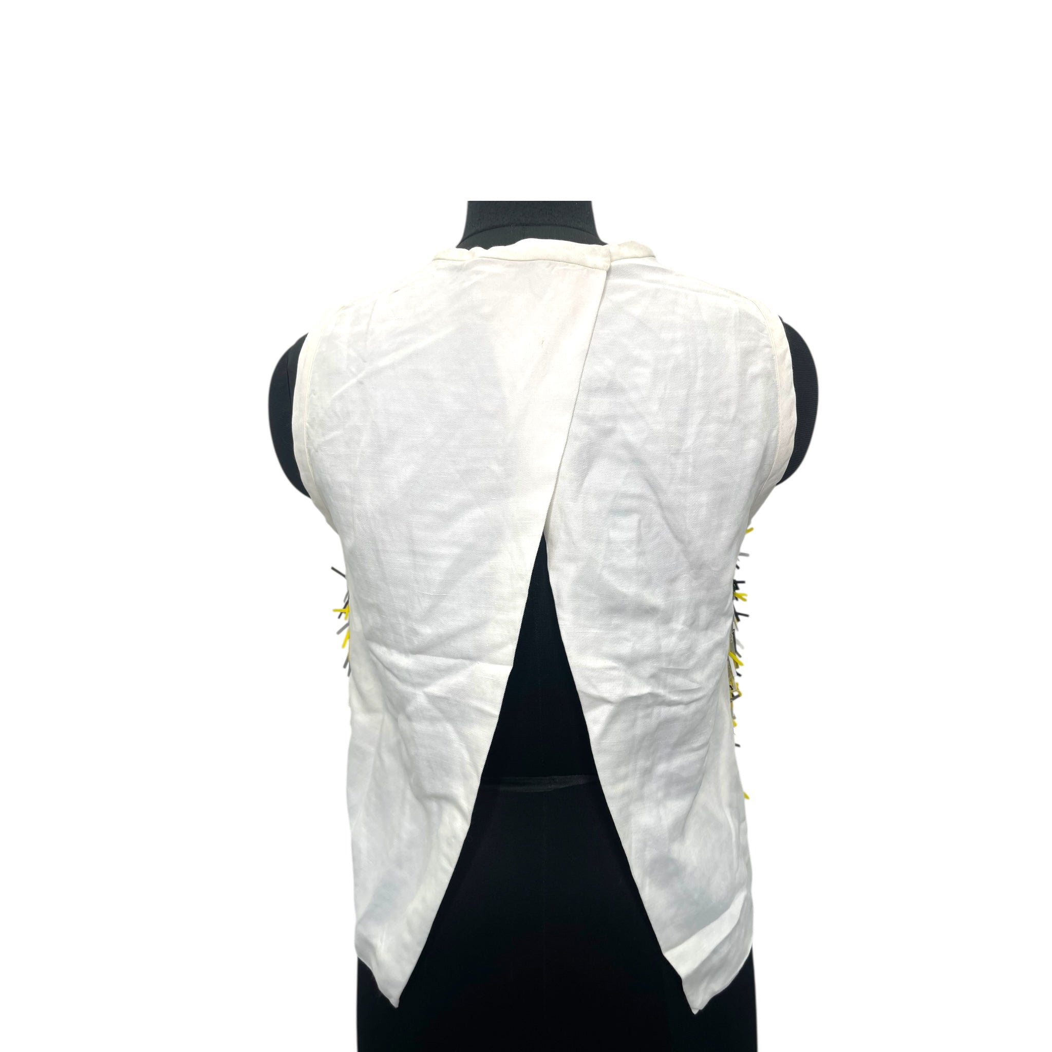 Sandro Yellow Sequin Fringe Embellished Mesh Sleeveless Size S