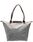 Longchamp Grey/Brown Nylon and Leather Le Pliage Tote Bag