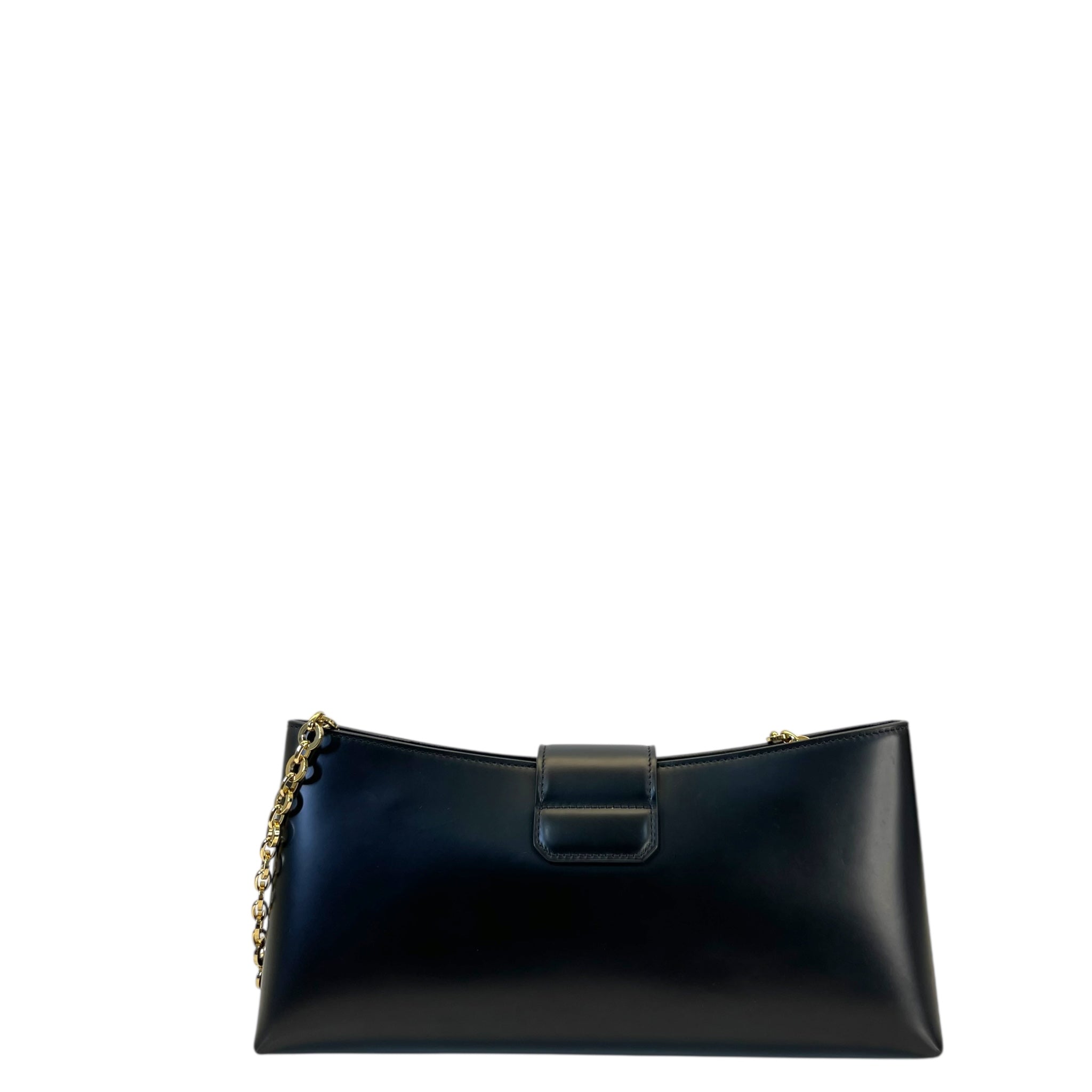 Salvatore Ferragamo Trifolio Black Leather Shoulder Bag Gold-tone Gancini Clasp