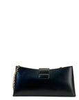 Salvatore Ferragamo Trifolio Black Leather Shoulder Bag Gold-tone Gancini Clasp