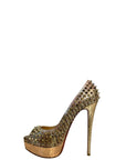 Christian Louboutin Lady Peep Toe Spikes Gold Python Leather Platform Pumps EU 38