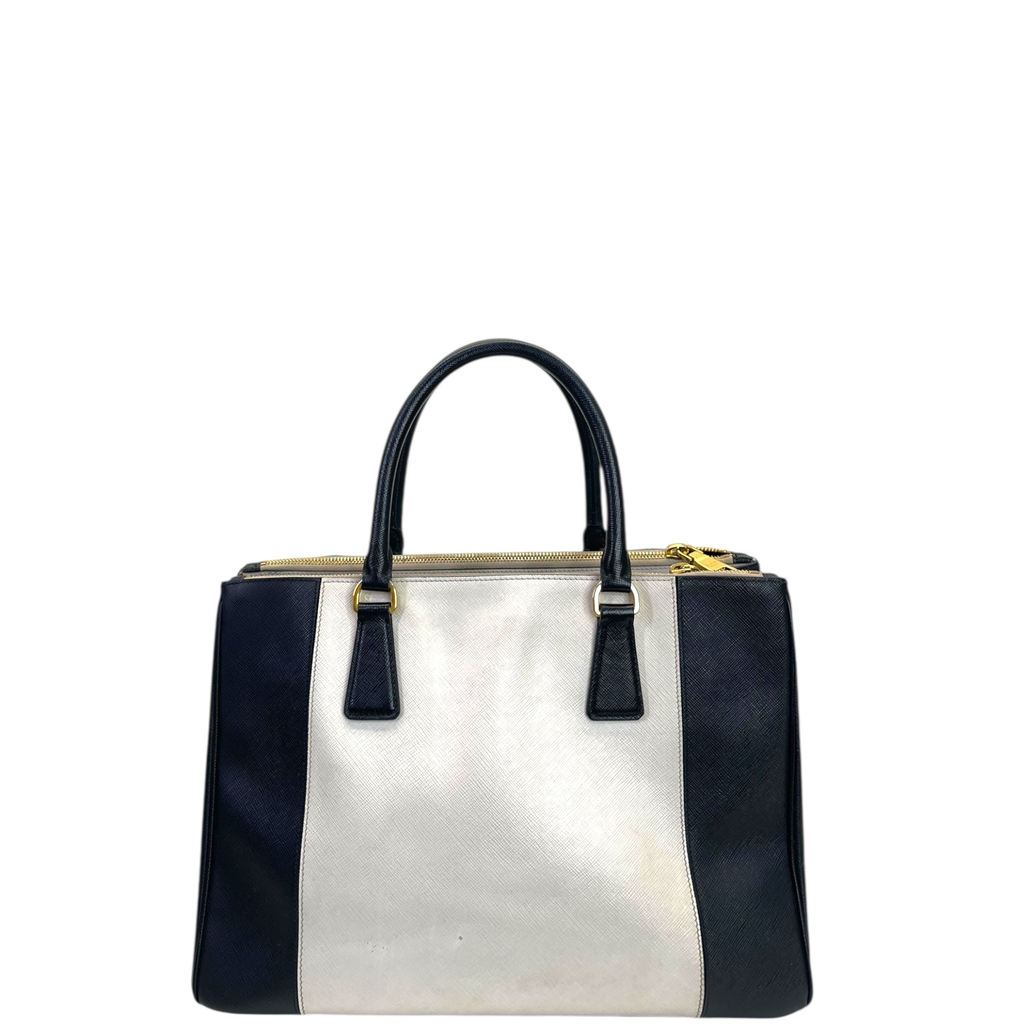 Prada Double Zip Tote Black/White Saffiano Leather