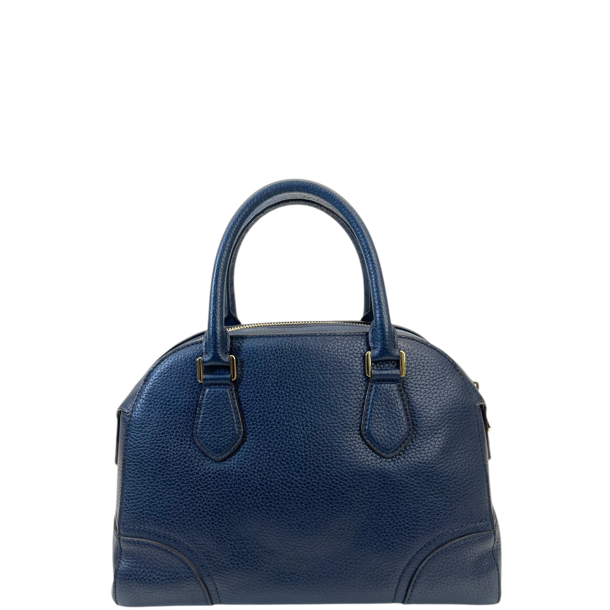 Michael Kors Hattie Satchel Bowling Bag Navy Blue Pebbled Leather