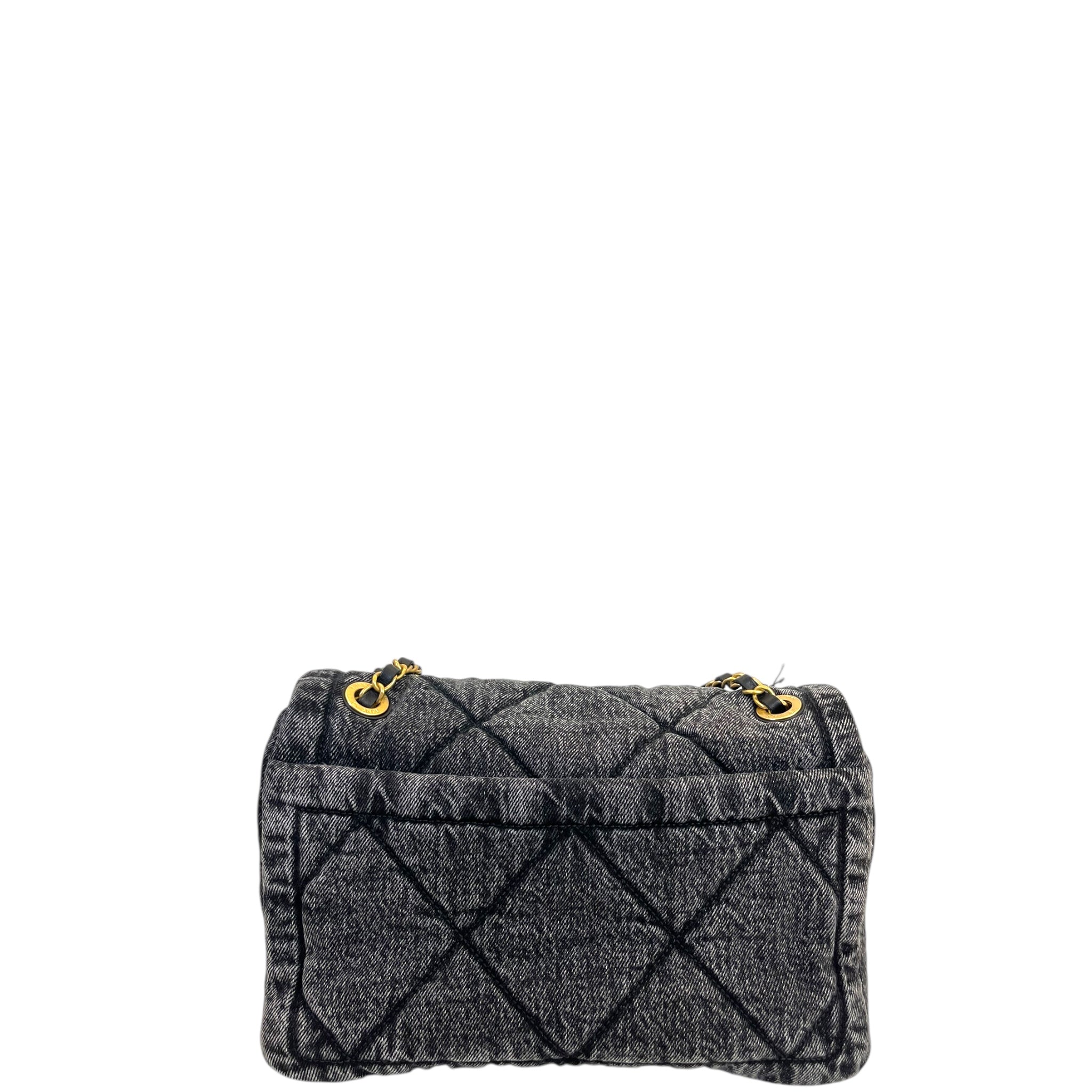 Chanel 25K Large Flap Bag Black Washed Denim