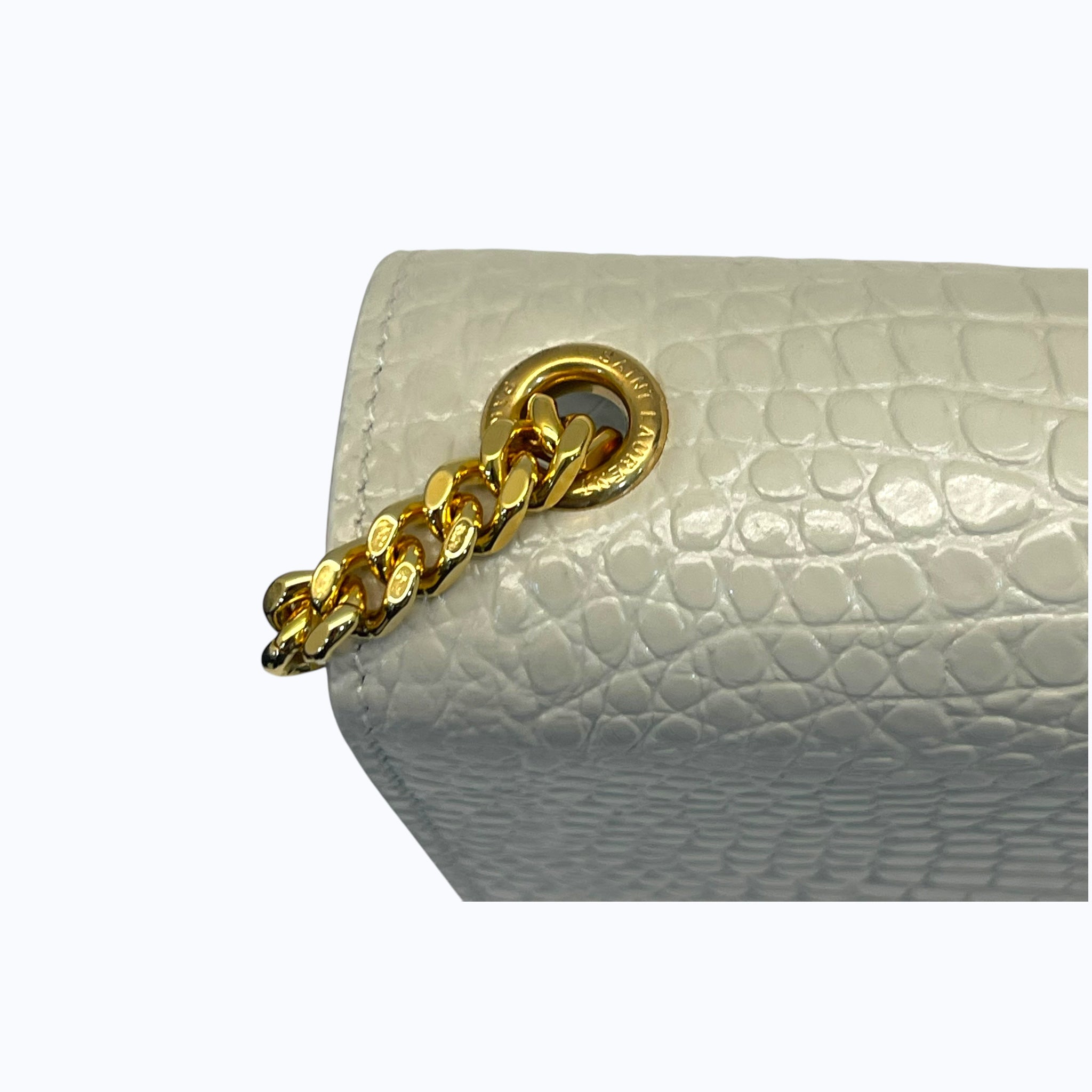 Saint Laurent White Croc Embossed Leather Small Kate Tassel Crossbody Bag