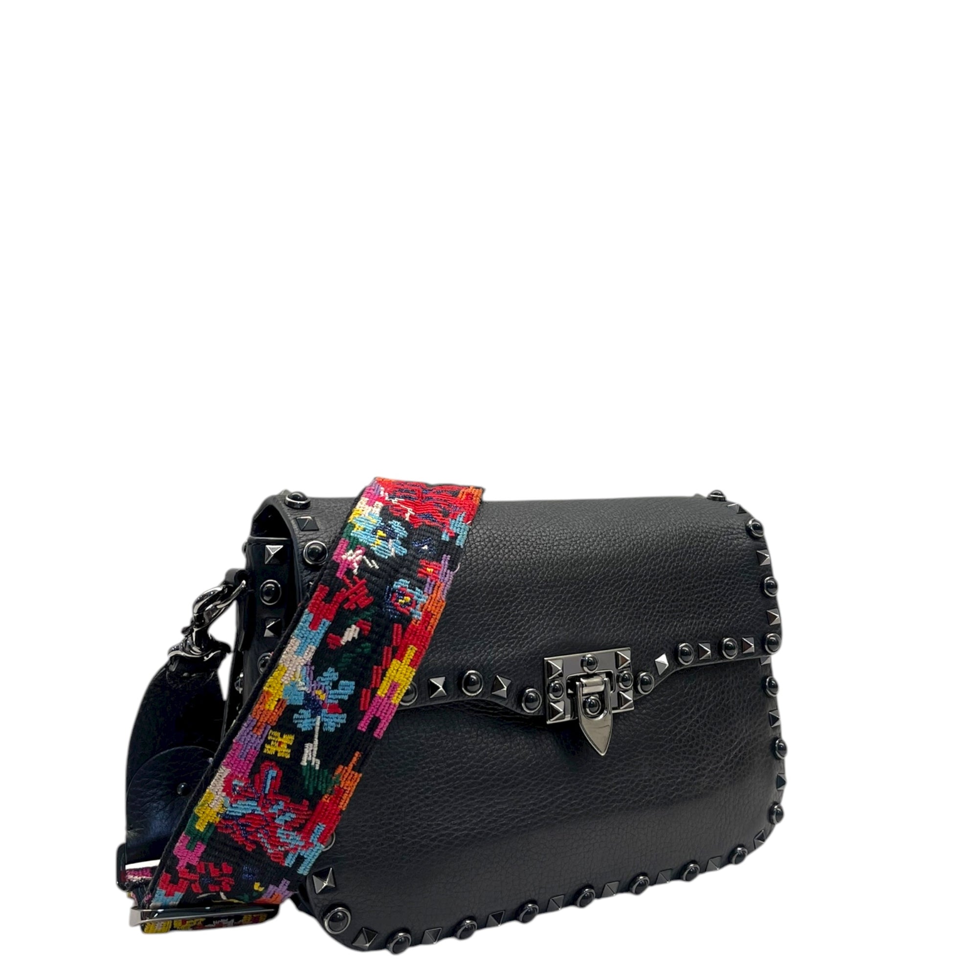 Valentino Rockstud Rolling Black Leather Shoulder Bag