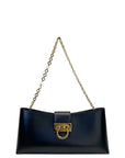 Salvatore Ferragamo Trifolio Black Leather Shoulder Bag Gold-tone Gancini Clasp