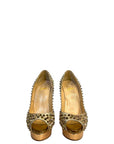 Christian Louboutin Lady Peep Toe Spikes Gold Python Leather Platform Pumps EU 38