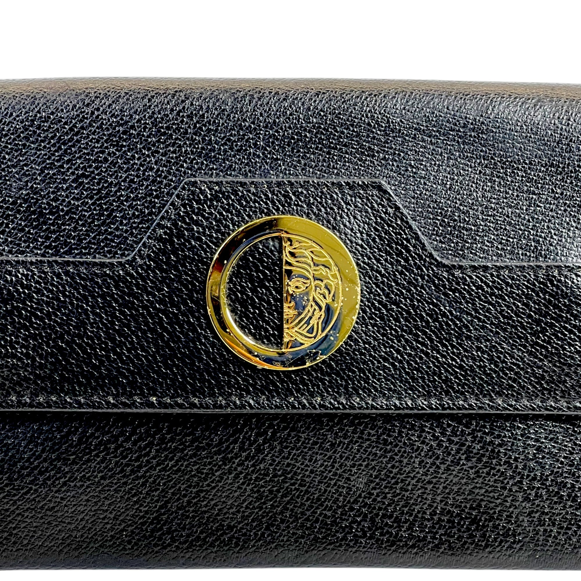 Versace Gold-tone Medusa Head Emblem Black Leather Wallet