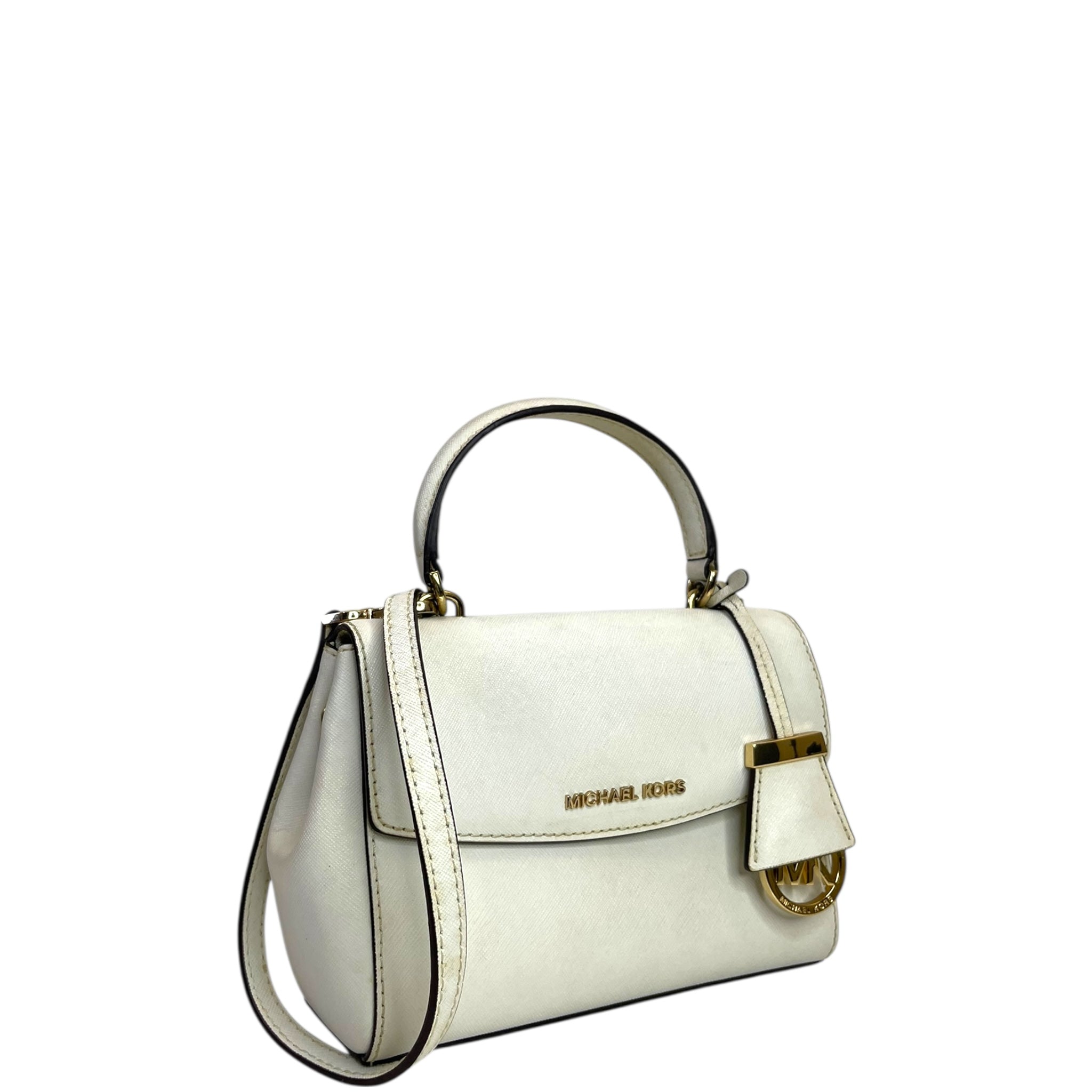 Michael Kors Ava Small White Leather Top Handle Bag