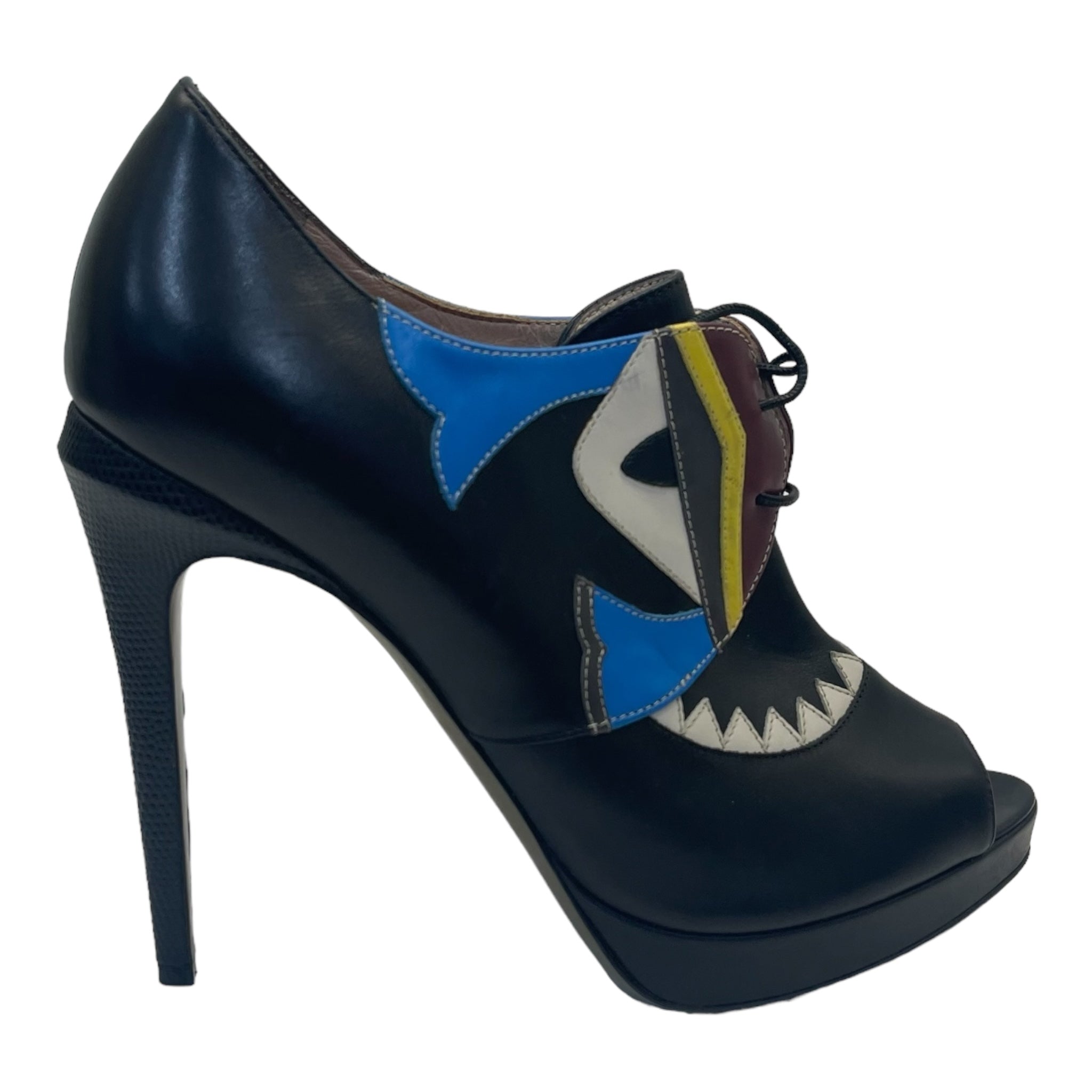 Fendi Multicolor Leather Monster Peep Toe Ankle Booties - Size EU 40