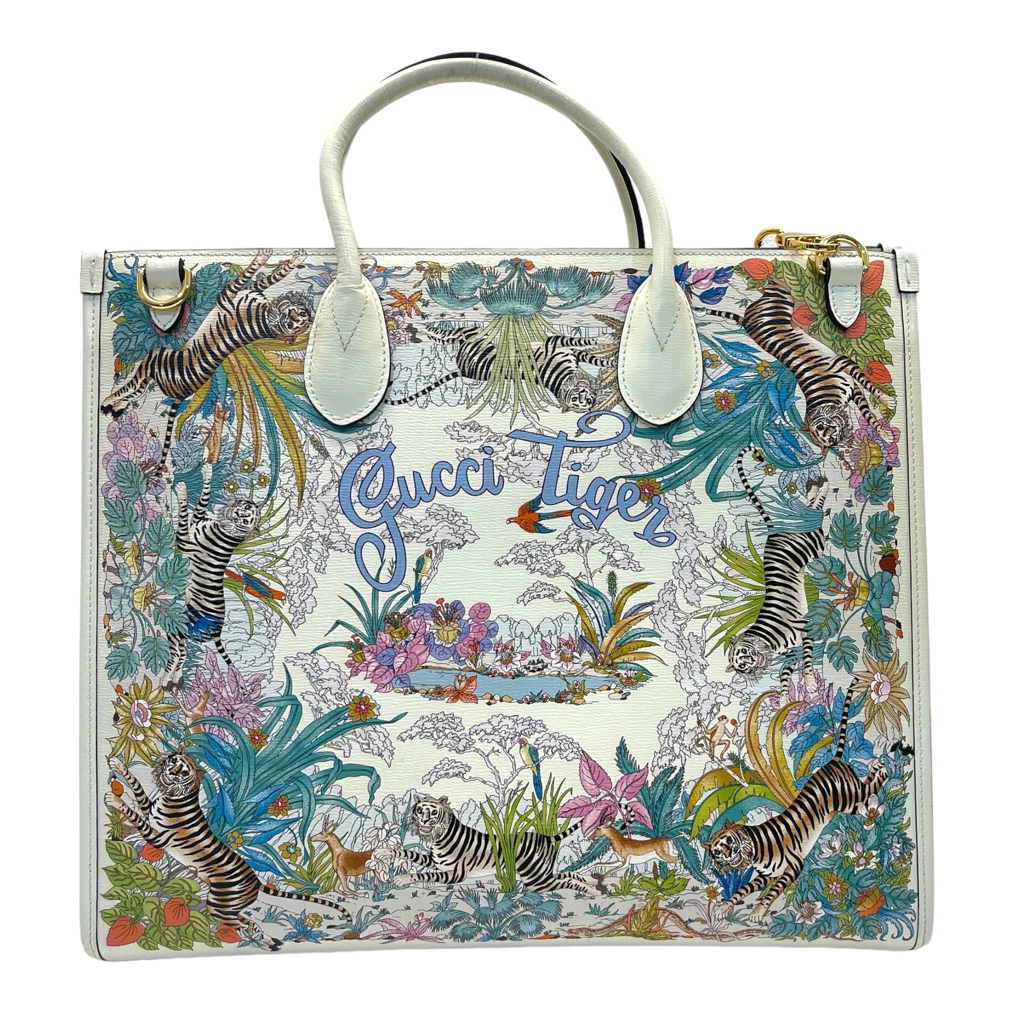 Gucci Tiger Medium Tote Shanghai Savanah White Multicolor