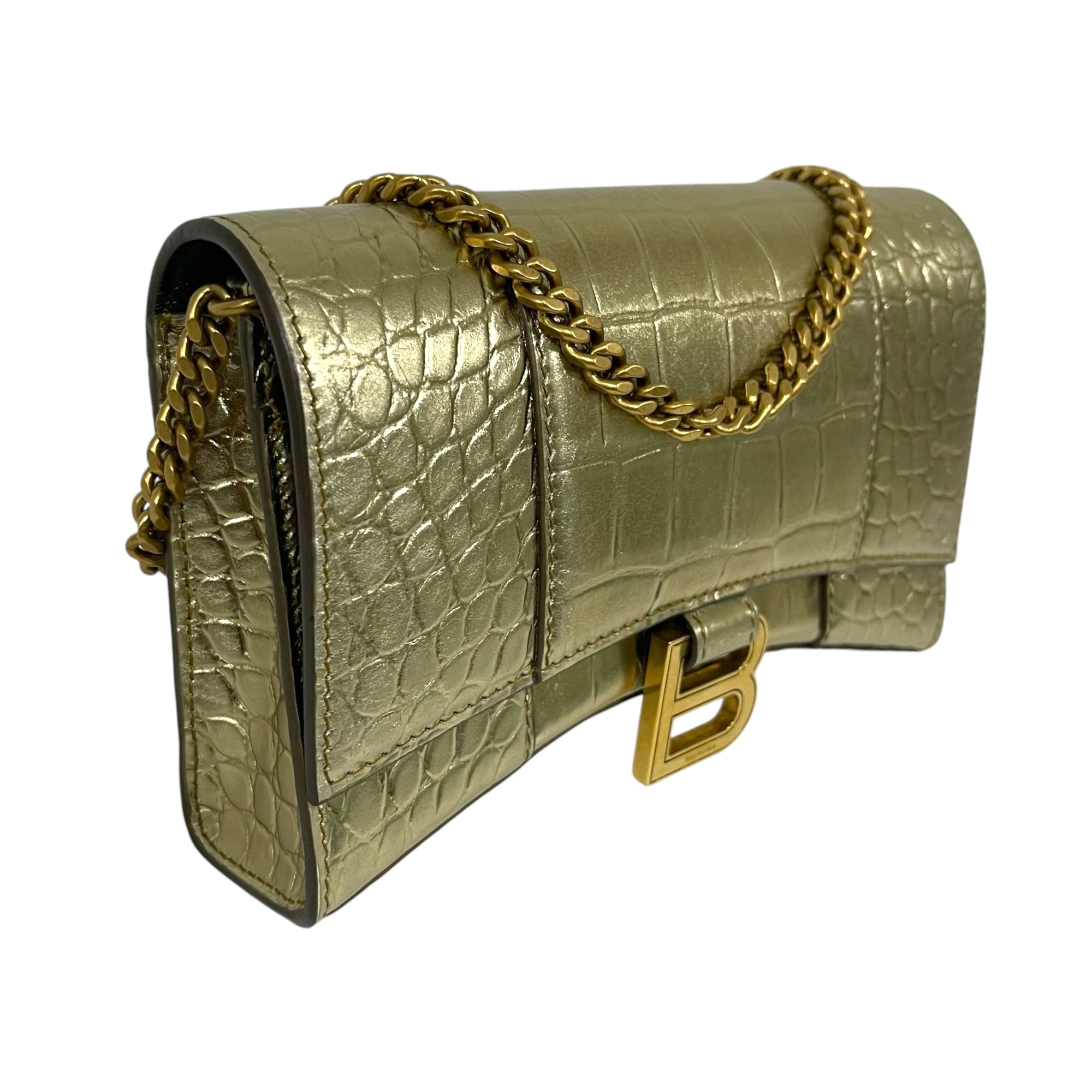 Balenciaga Hourglass Wallet On Chain in Gold