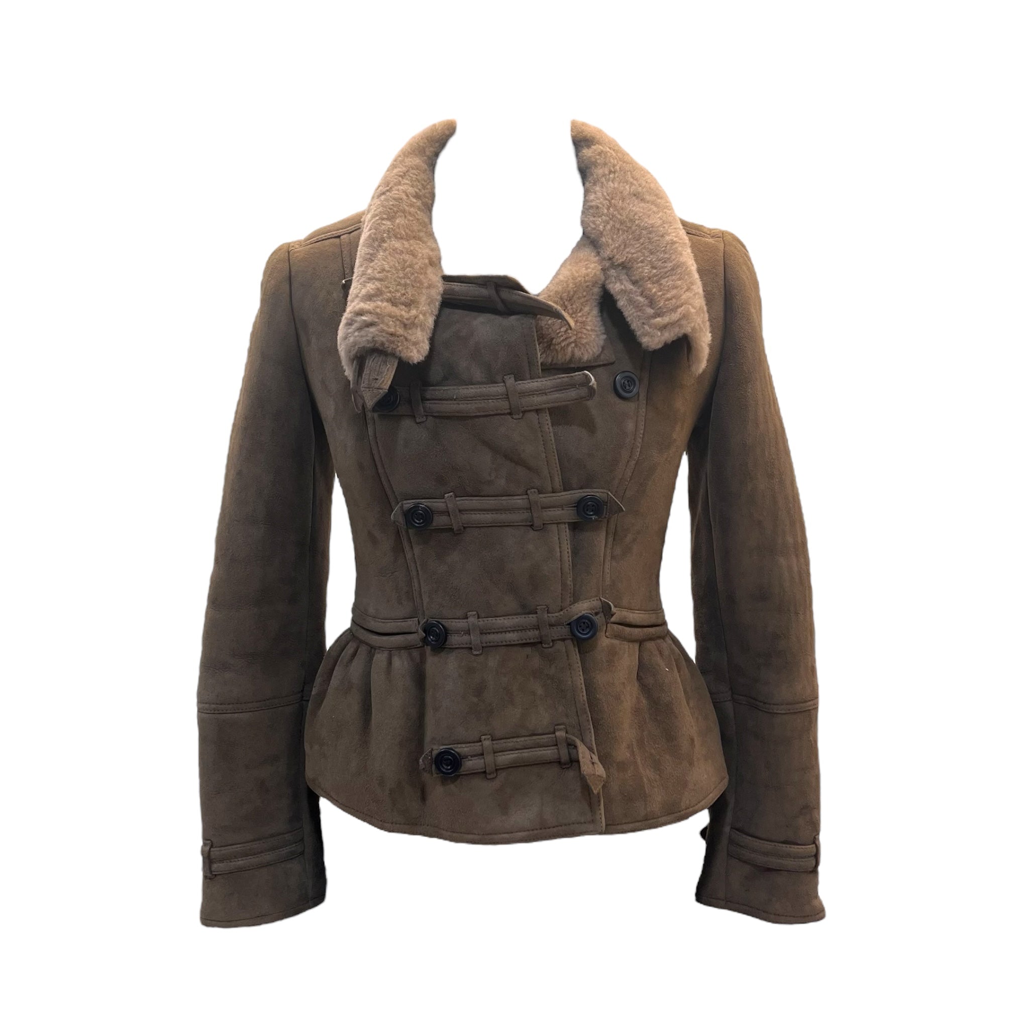 Burberry Prorsum Brown Suede Shearling Motorcycle Jacket