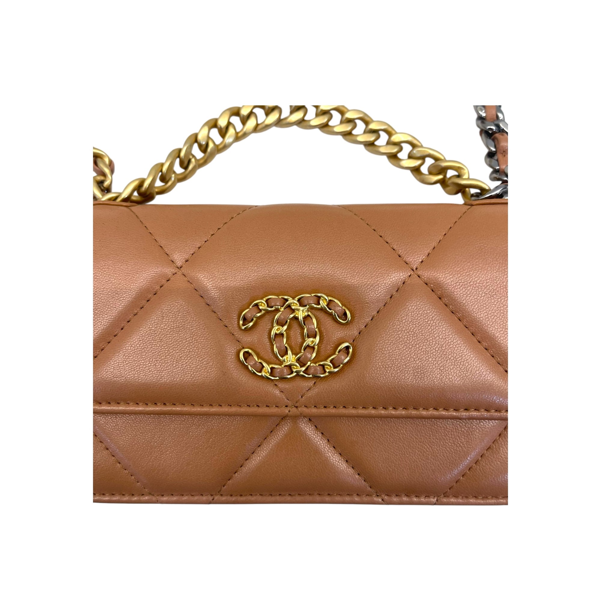 Chanel Beige Pink Quilted Leather Chanel 19 Wallet on Chain