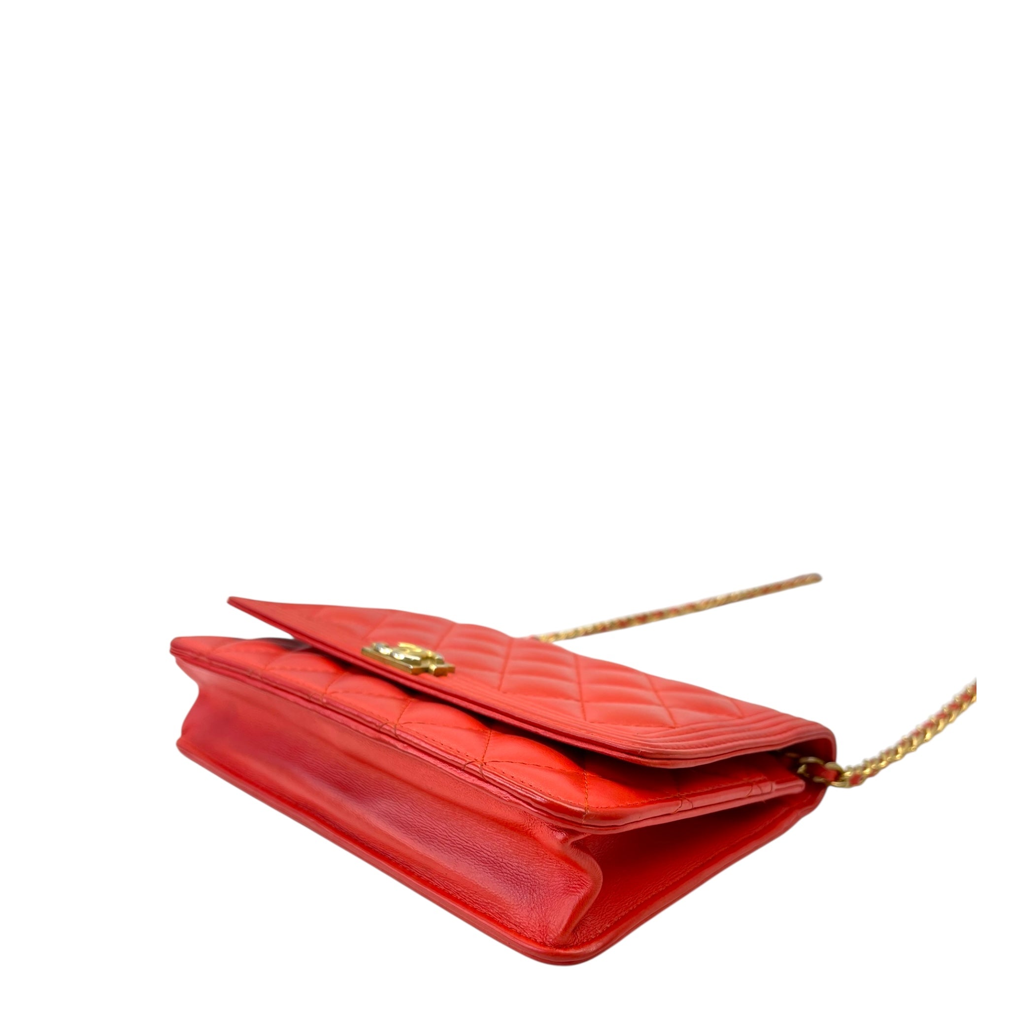 Chanel Boy Wallet On Chain Red Quilted Leather