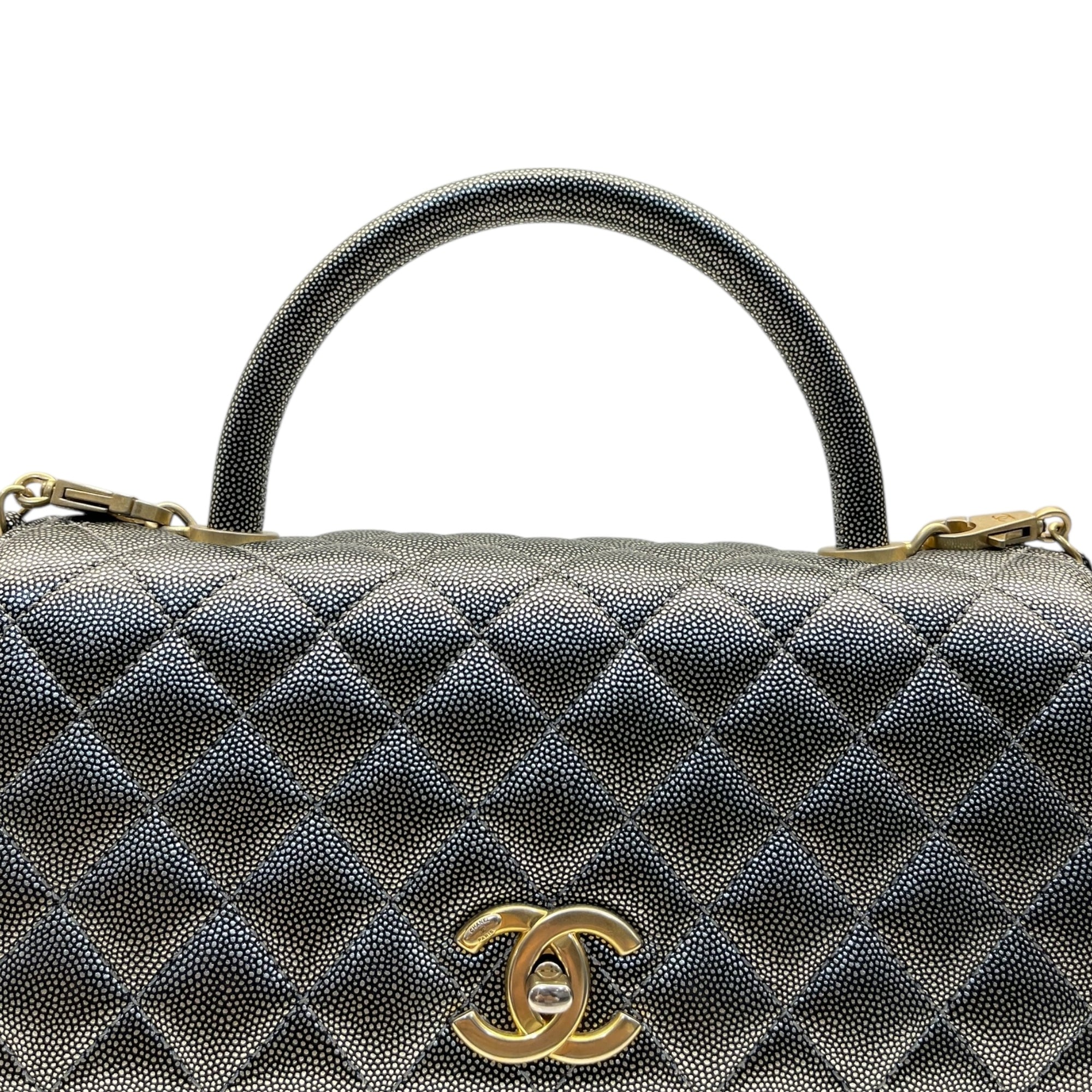 Chanel Grey Caviar Leather Coco Top Handle Bag