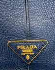 Prada Vitello Phenix Blue Leather Embossed Logo Hobo Tote Bag