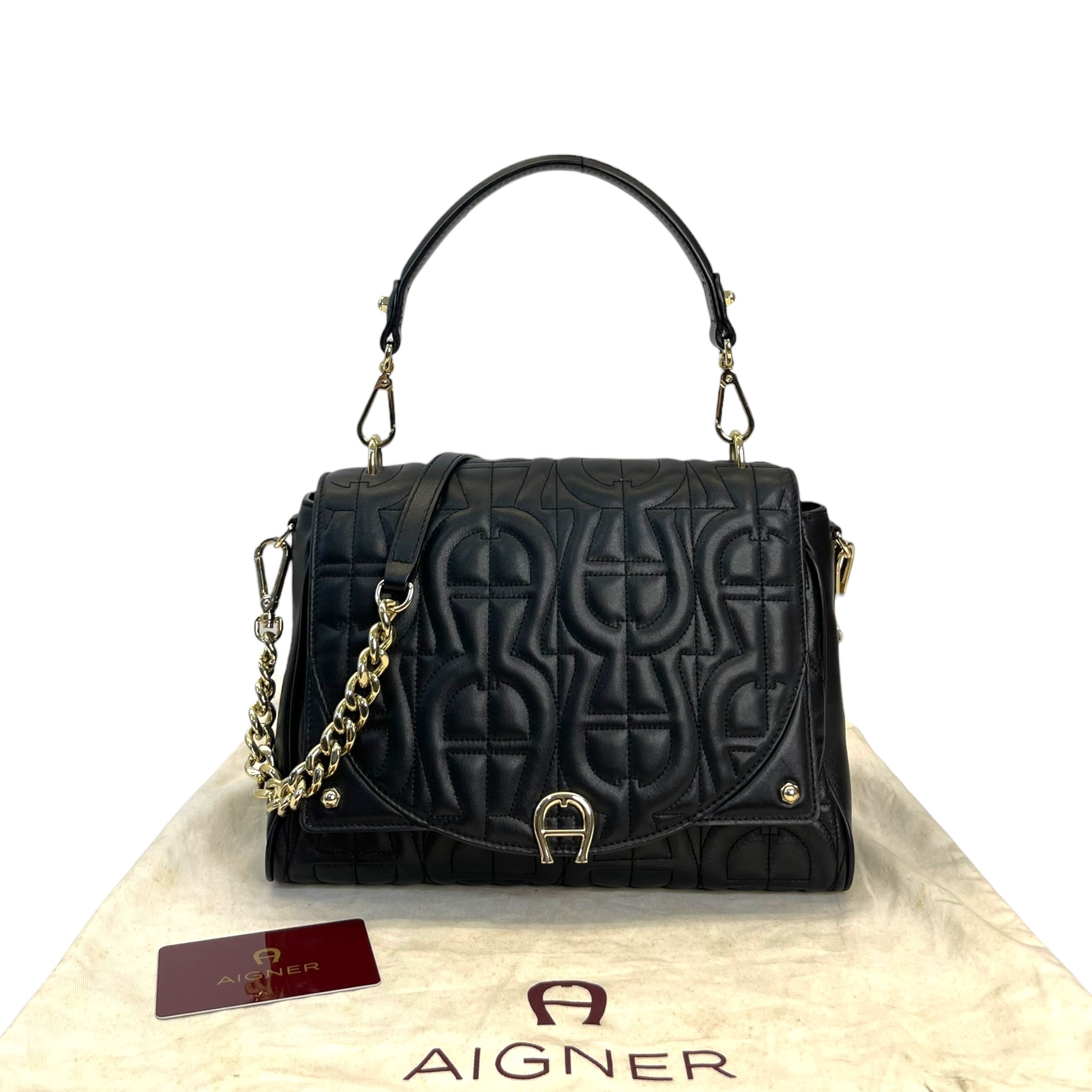 Aigner Diadora Shoulder Bag Black Quilted Leather