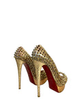 Christian Louboutin Lady Peep Toe Spikes Gold Python Leather Platform Pumps EU 38