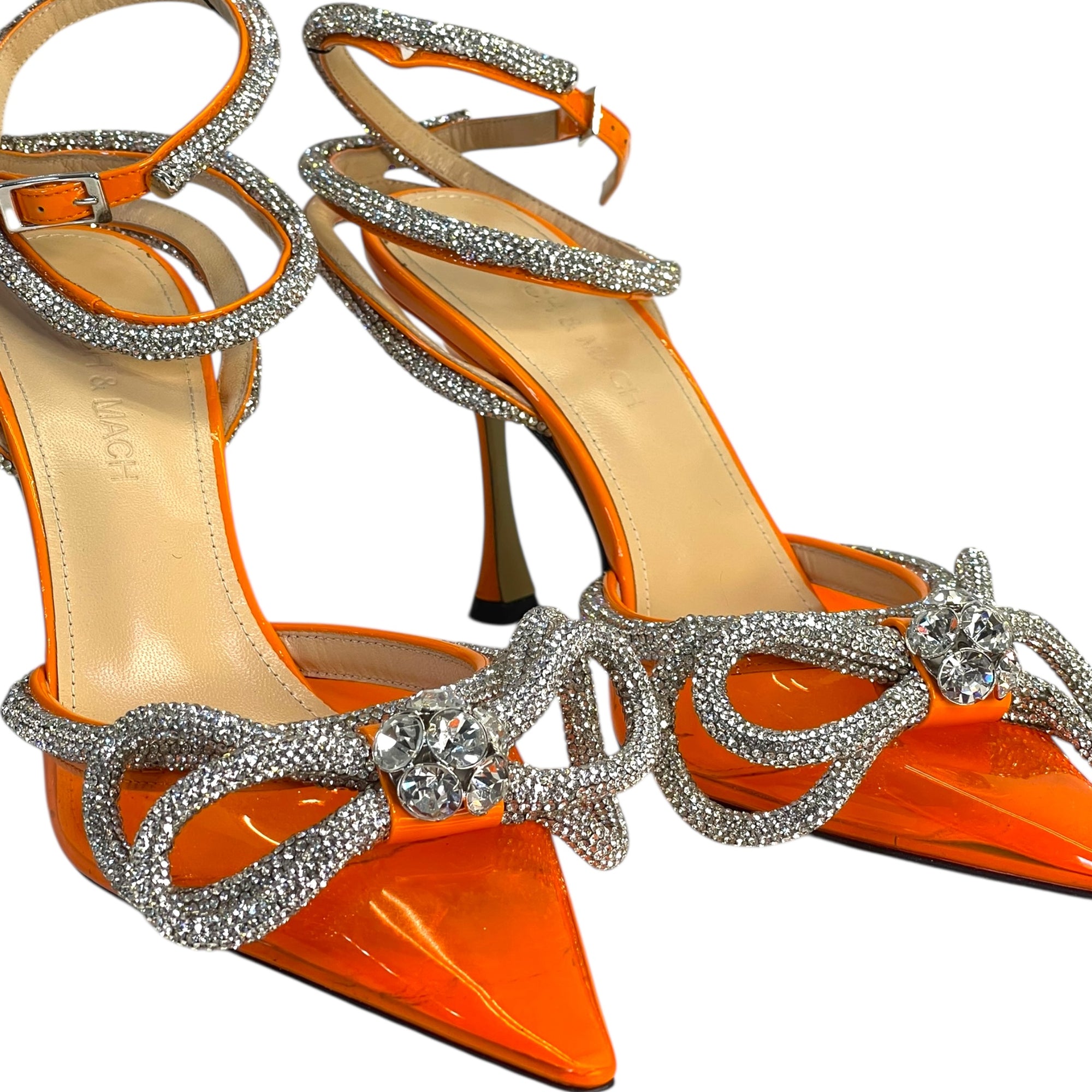 Mach &amp; Mach Double Bow Silk-Satin Orange Pumps EU 36
