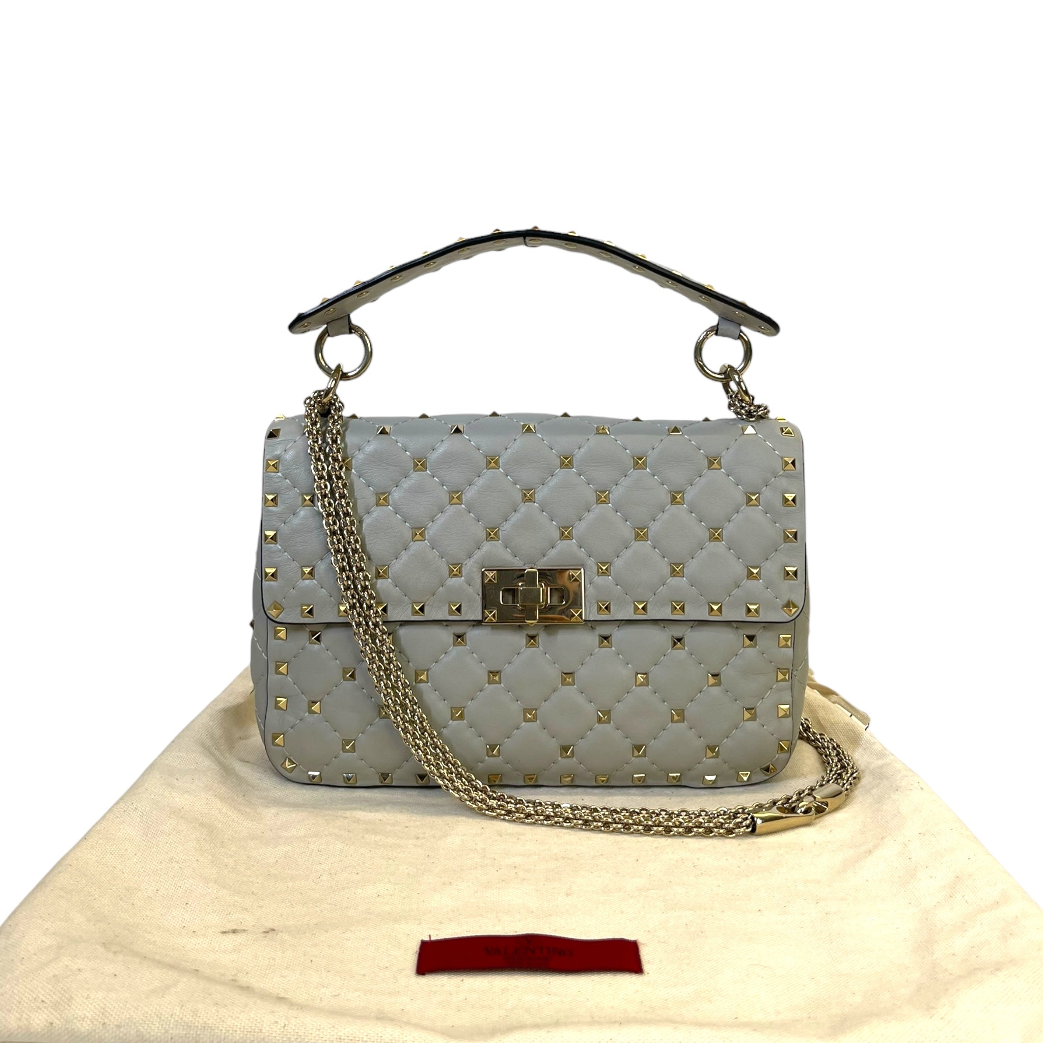 Valentino Medium Rockstud Spike Top Handle Grey Leather Bag