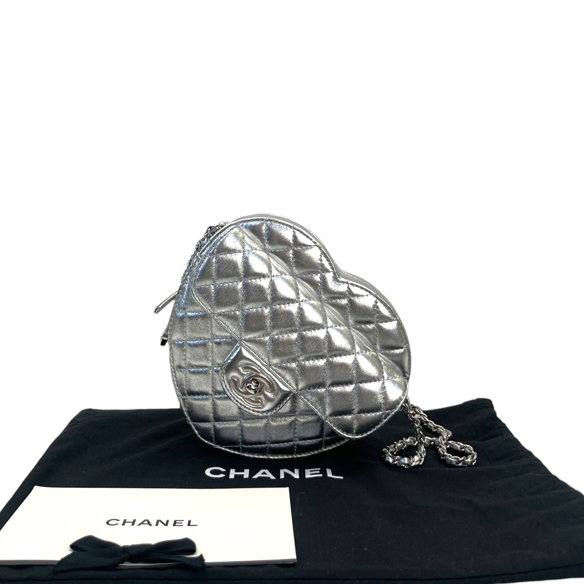 Chanel Heart Bag Metallic Silver Lambskin