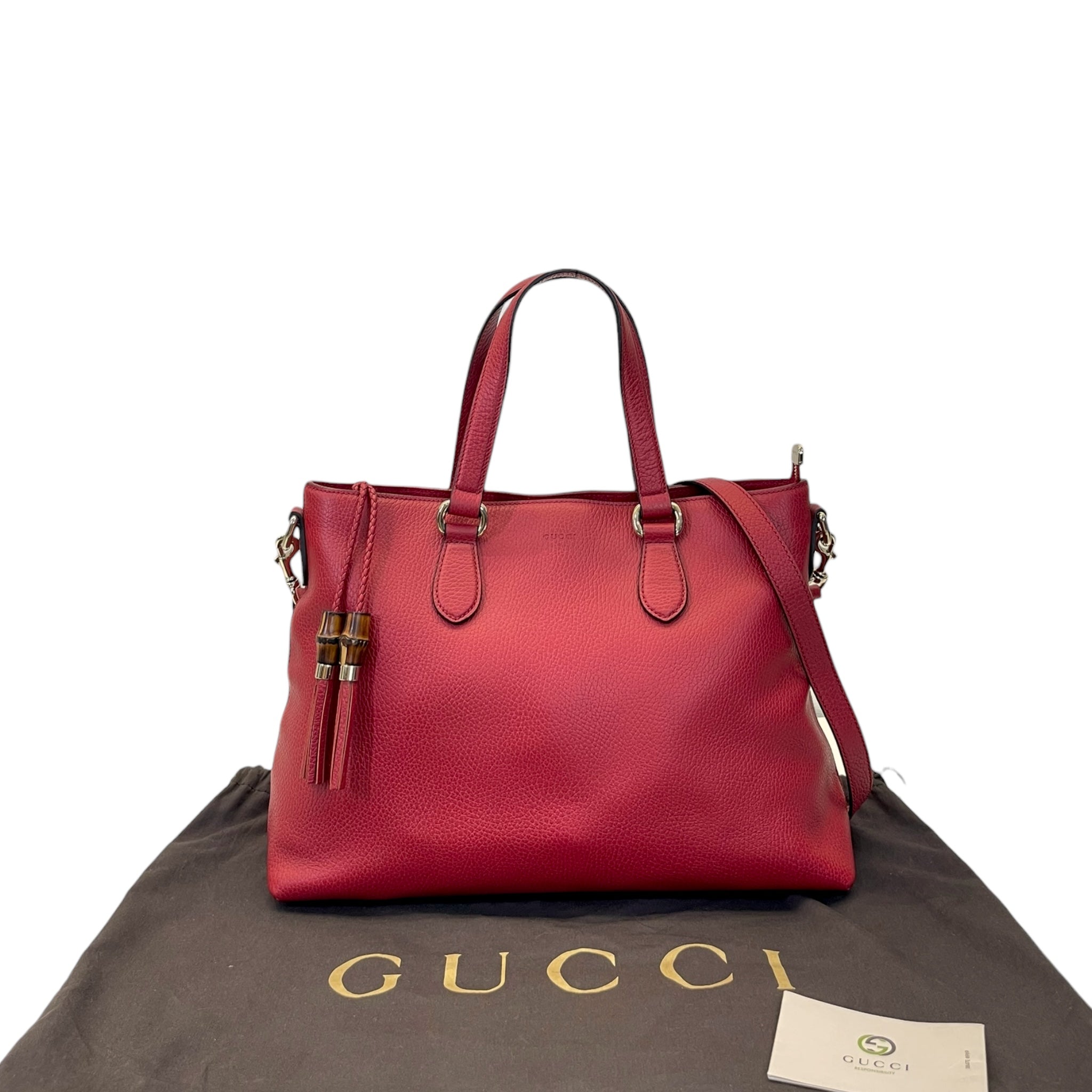 Gucci Bamboo Tassel Tote Red Leather