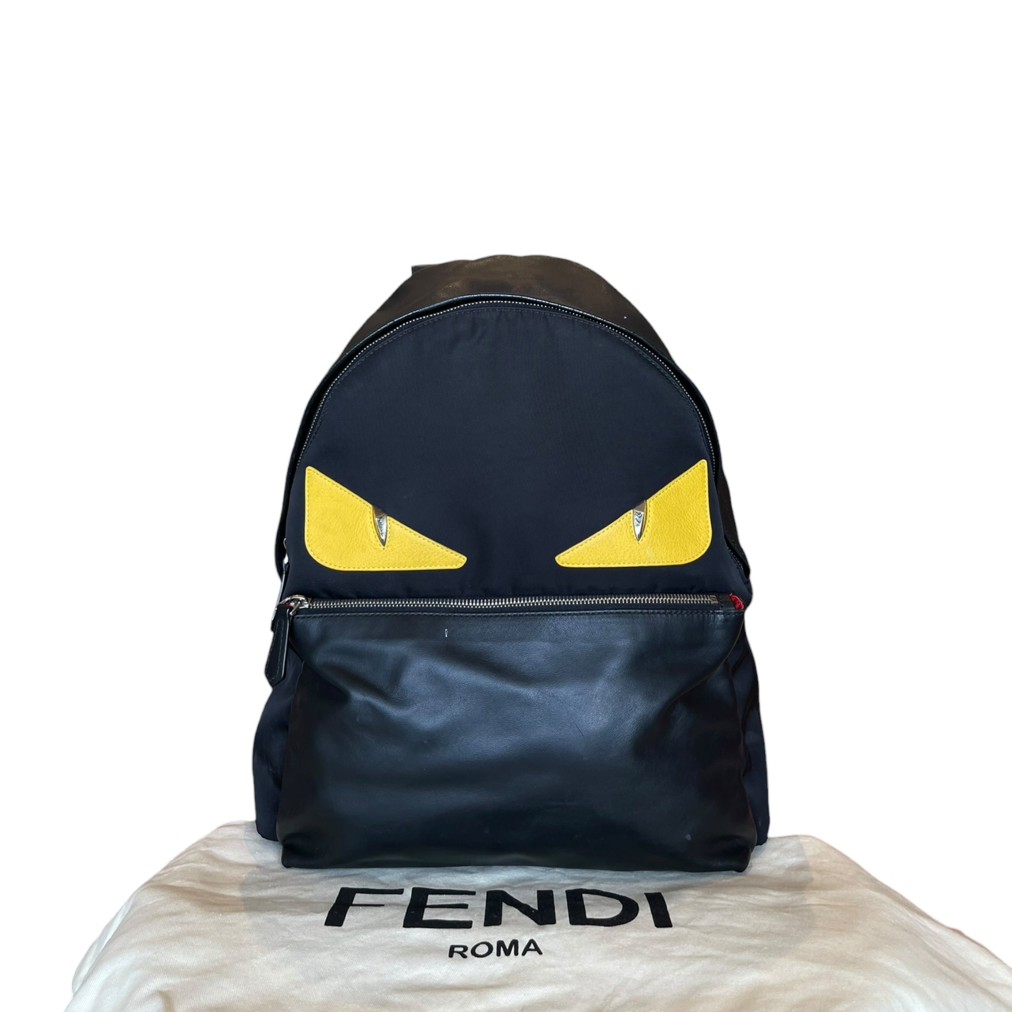 Fendi Black Nylon and Leather Monster Eyes Backpack