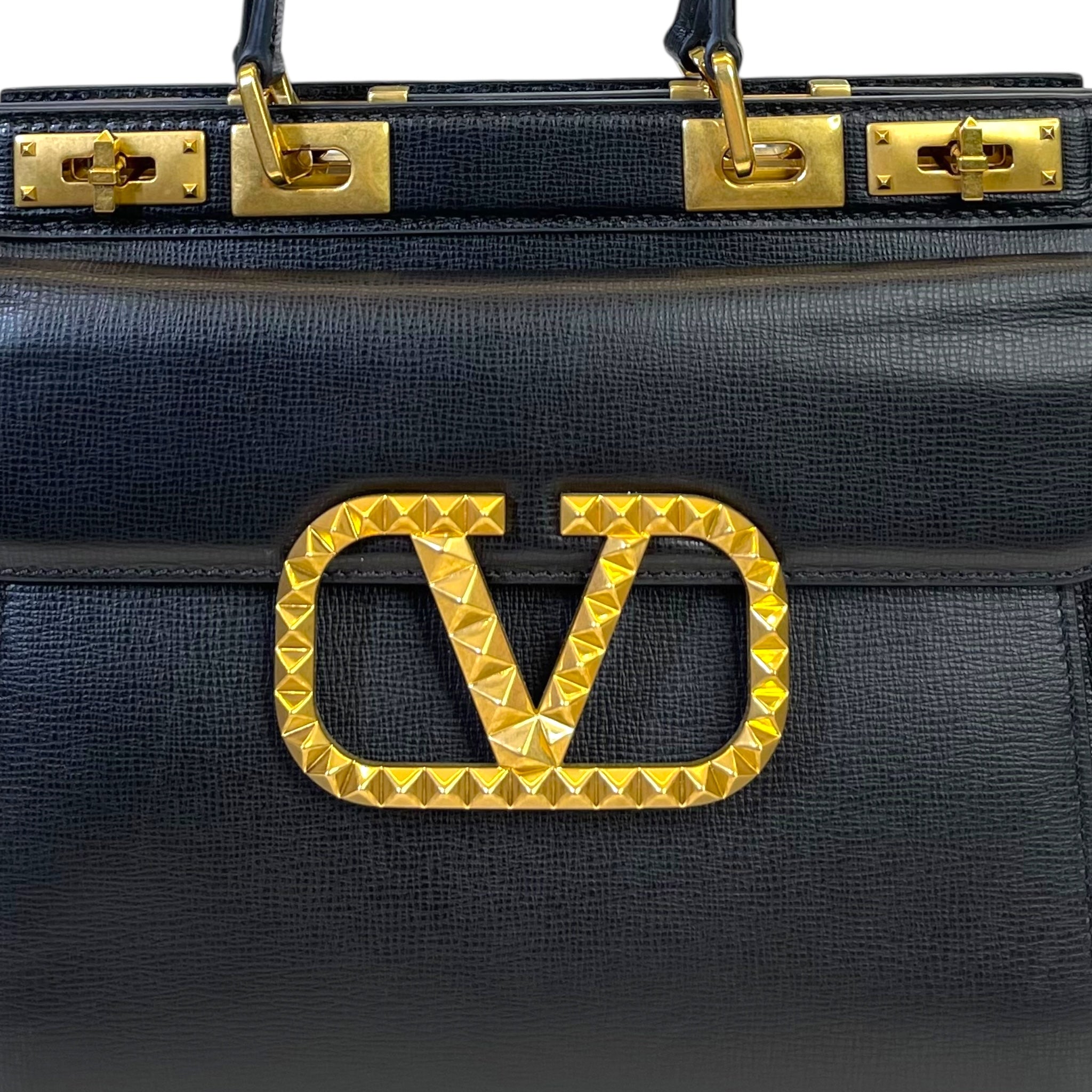 Valentino Garavani Rockstud Alcove Shoulder Bag Black Leather