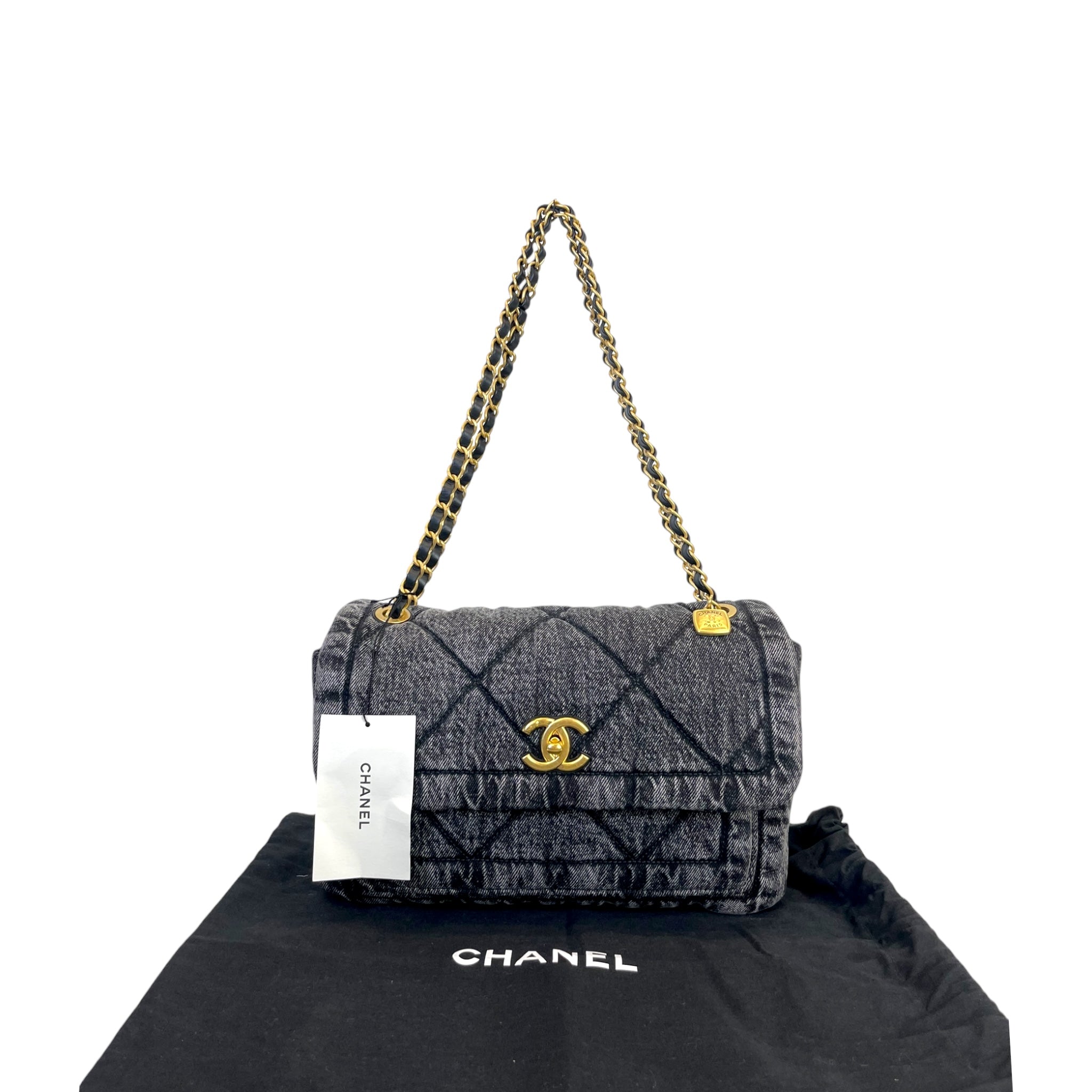 Chanel 25K Large Flap Bag Black Washed Denim