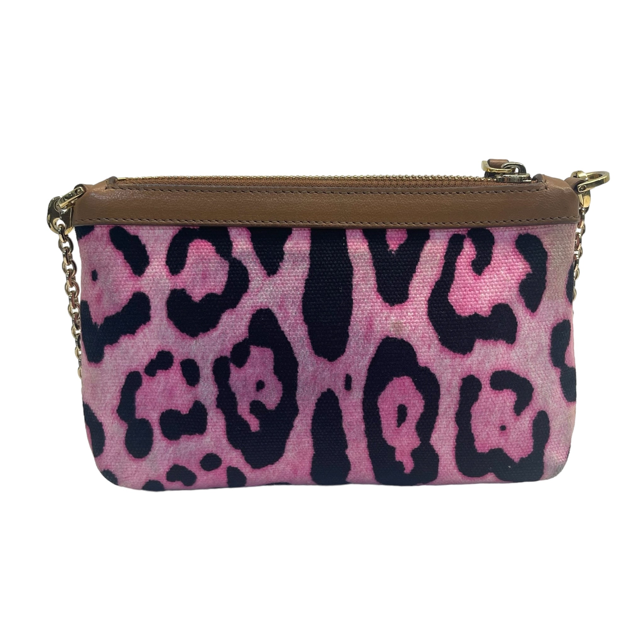 Dolce and Gabbana  Leopard Print Denim Chain Shoulder Bag