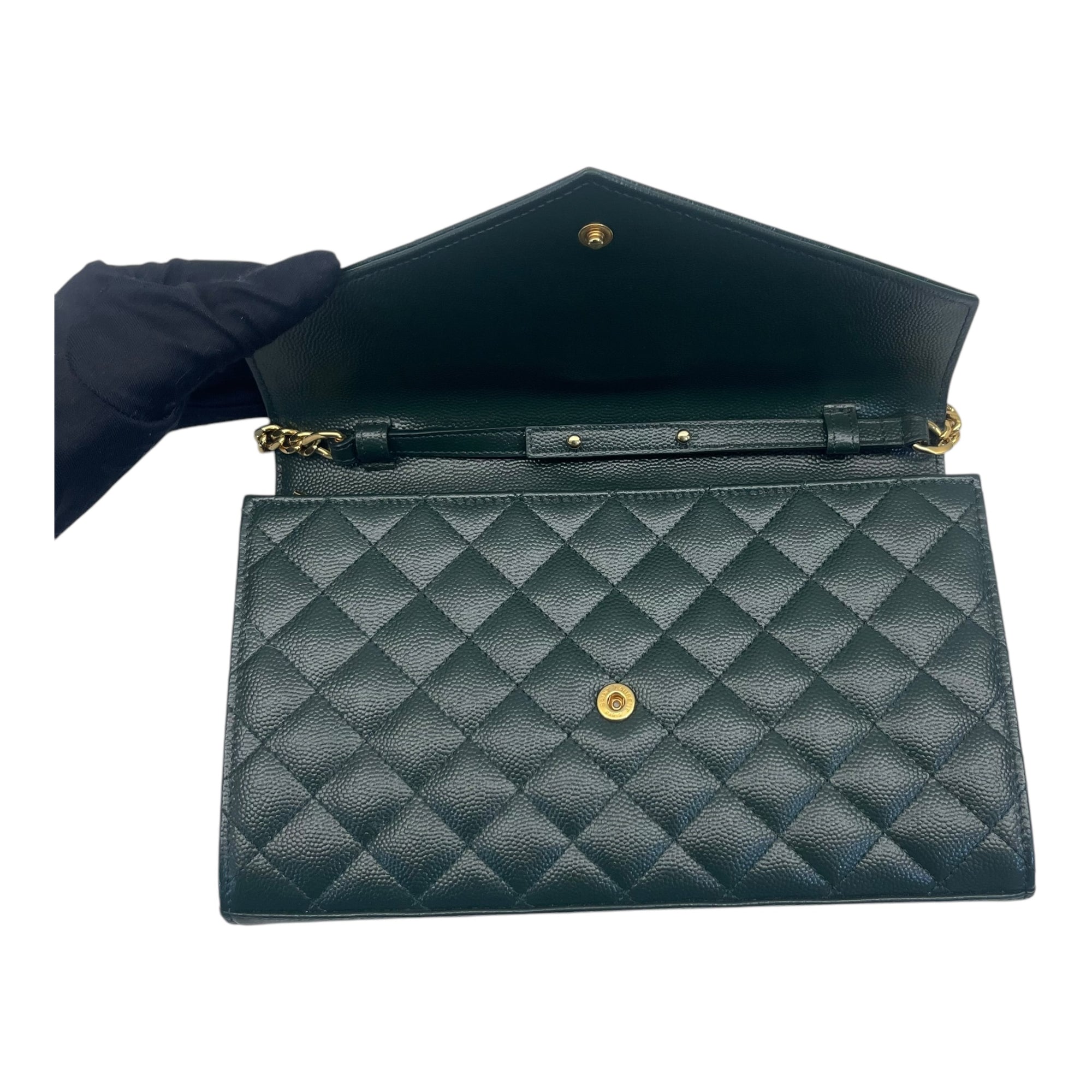 Buy Yves Saint Laurent Dark Green Chevron Quilted Leather Envelope