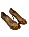 Gucci Metallic Leather Horsebit Peep Toe Platform Pumps Size EU 38.5