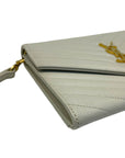 Saint Laurent Off White Matelasse Leather Monogram Chain Clutch