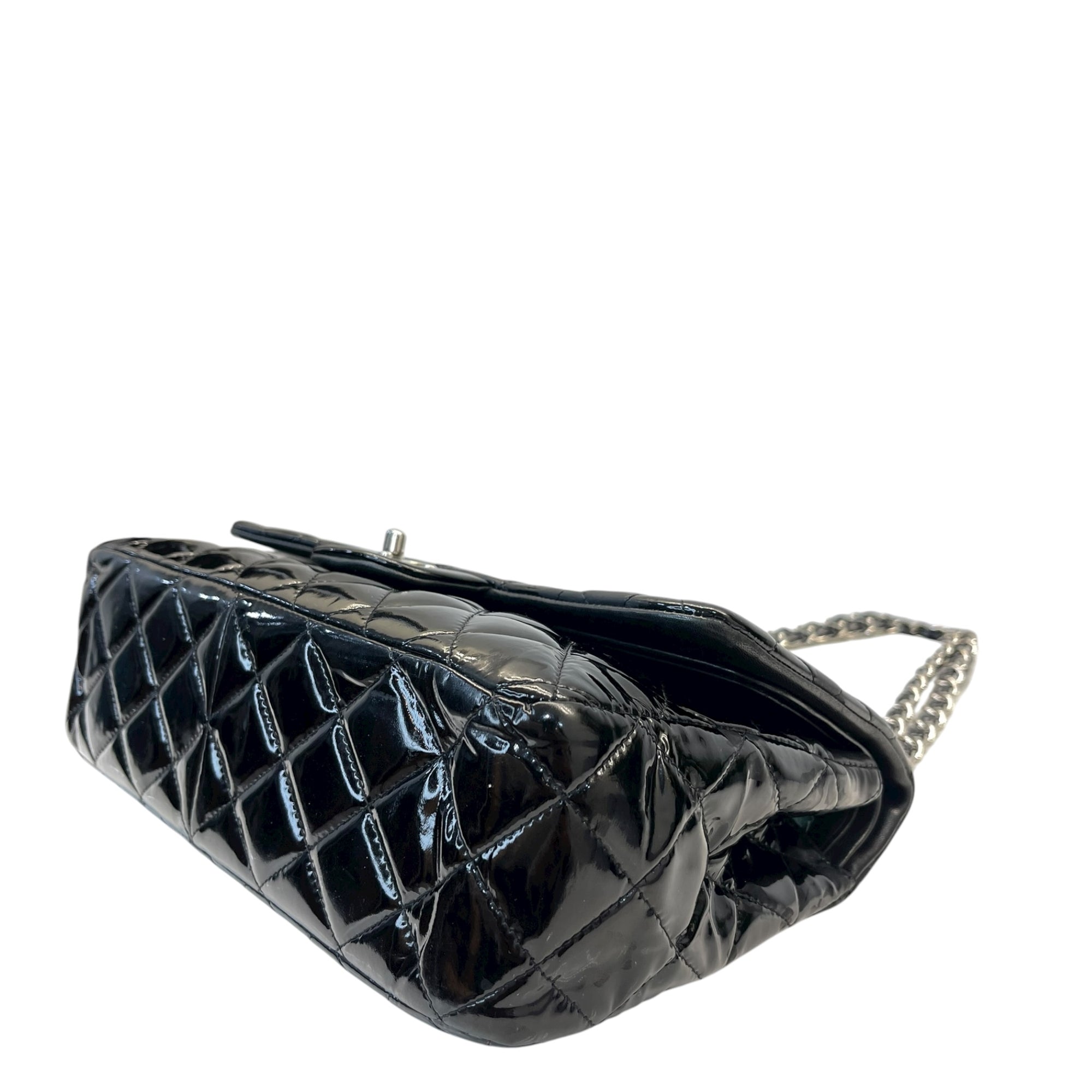 Chanel Black Quilted Patent Leather Large Classic Double Flap Bag
