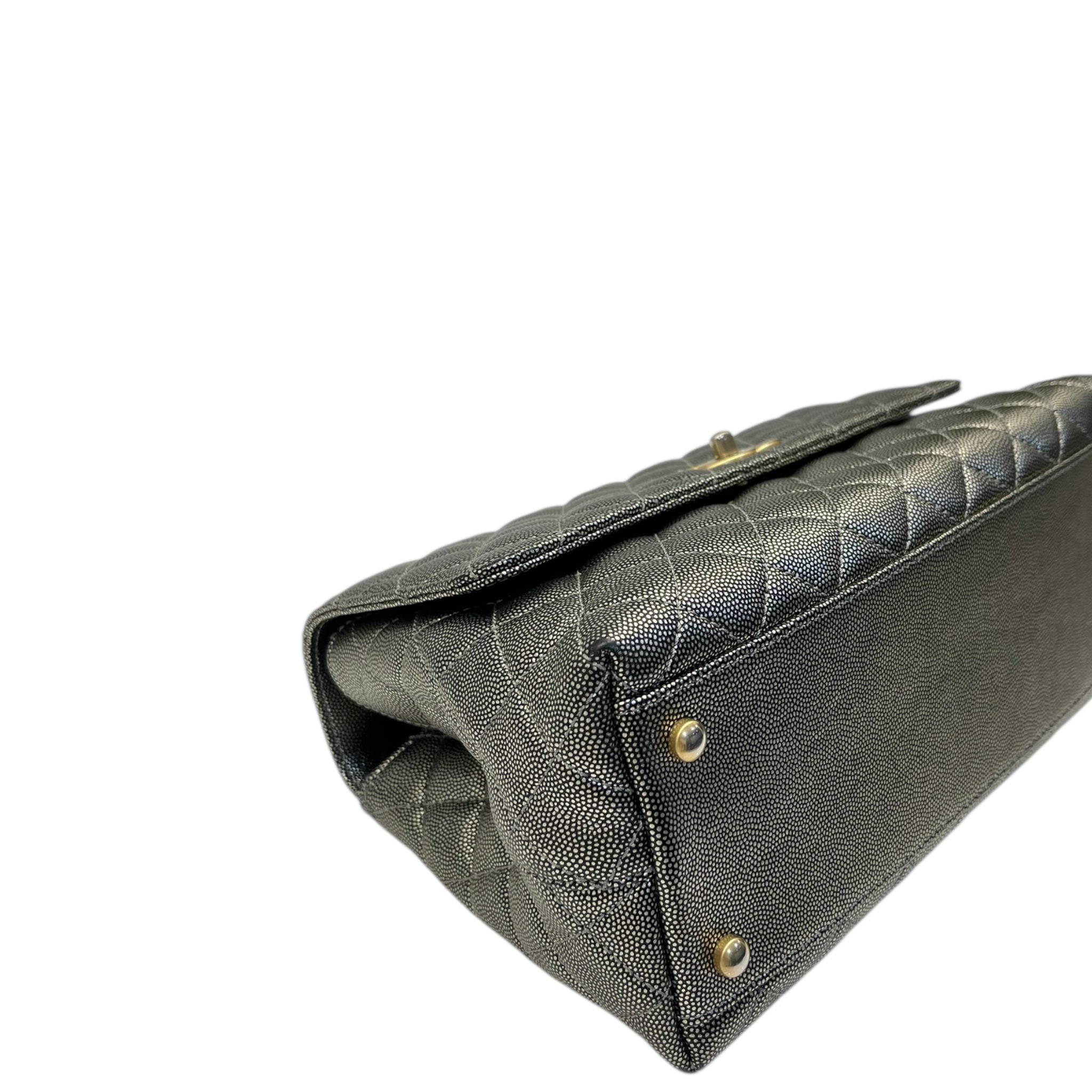 Chanel Grey Caviar Leather Coco Top Handle Bag