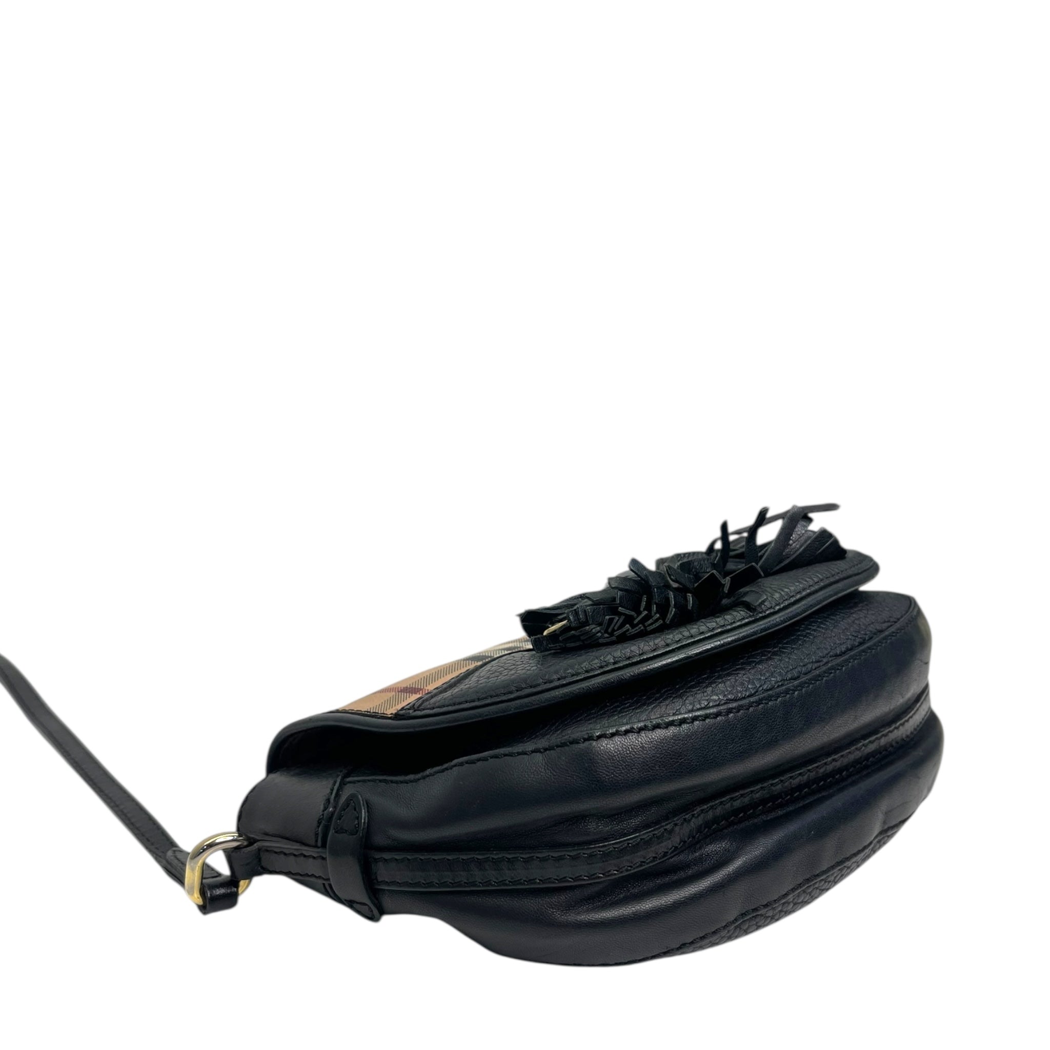 Burberry Haymarket Check Maydown Crossbody Bag in Black Leather and Coated Canvas