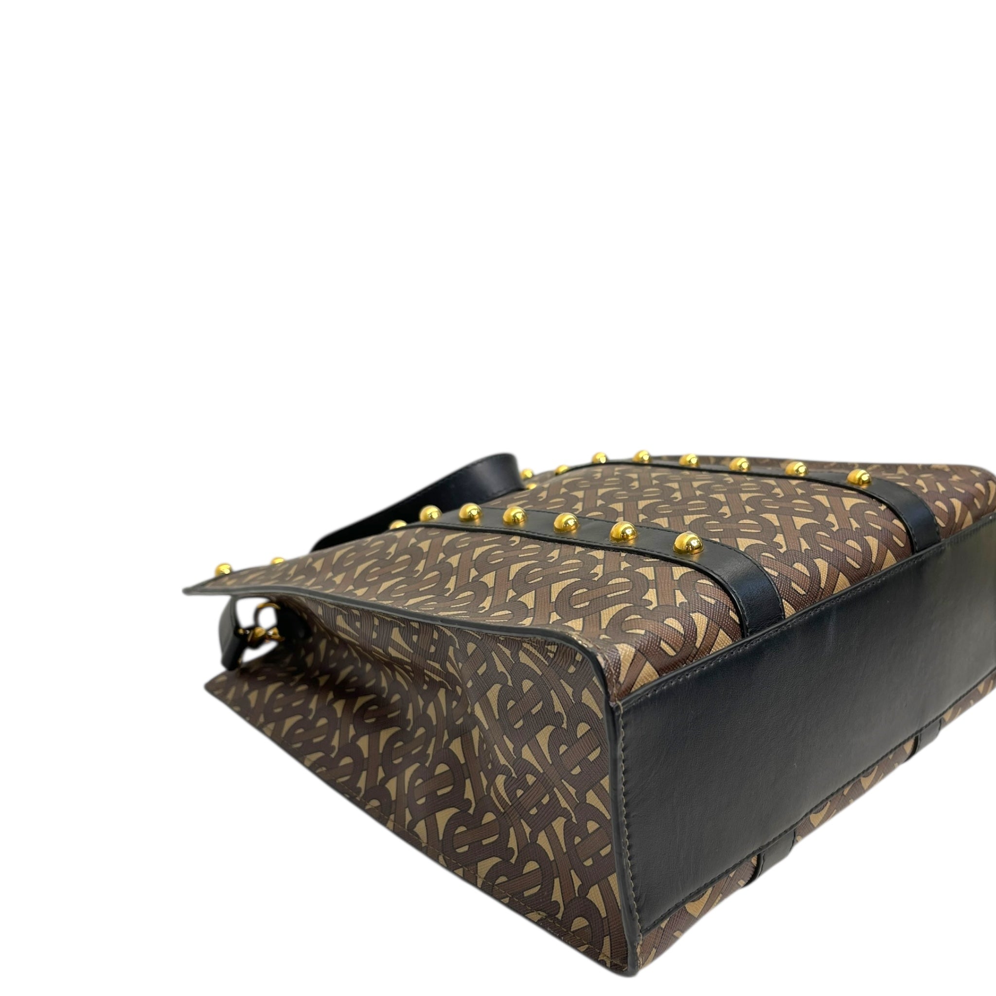 Burberry Brown/Black Monogram Coated Canvas And Leather Studded Book Tote Bag