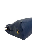 Prada Vitello Phenix Blue Leather Embossed Logo Hobo Tote Bag