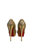 Christian Louboutin Lady Peep Toe Spikes Gold Python Leather Platform Pumps EU 38