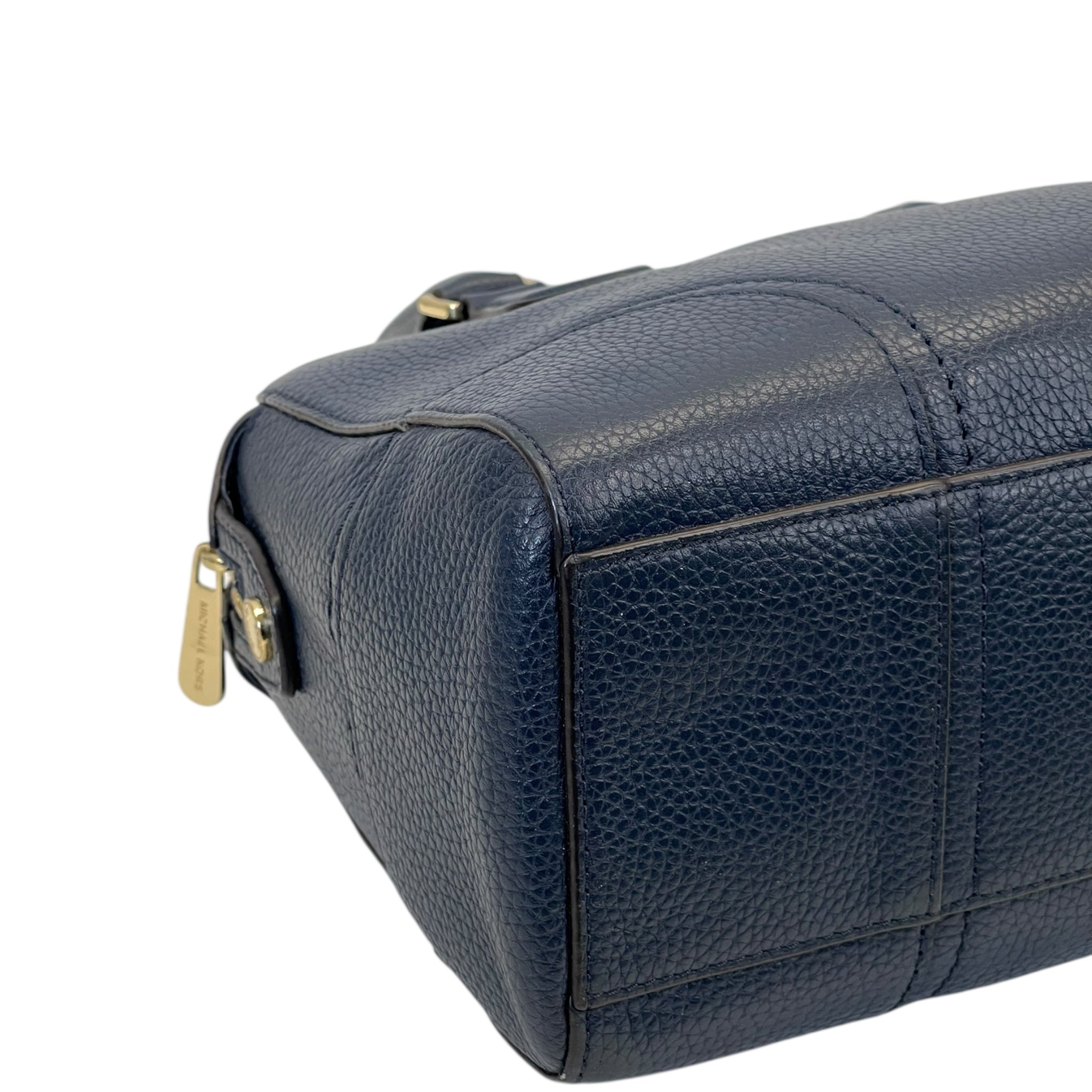 Michael Kors Hattie Satchel Bowling Bag Navy Blue Pebbled Leather