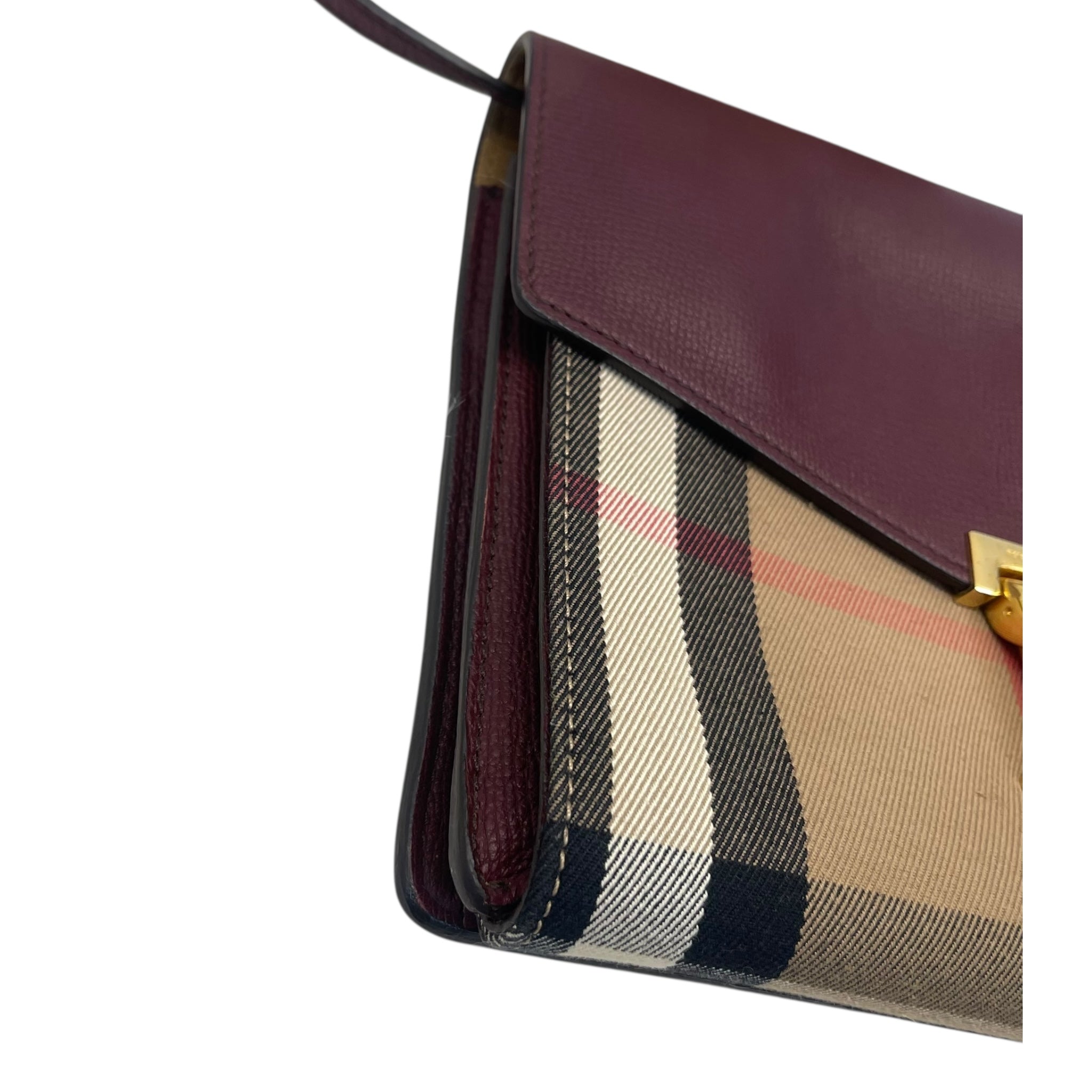 Burberry Burgundy House Check Canvas and Leather Crossbody Bag