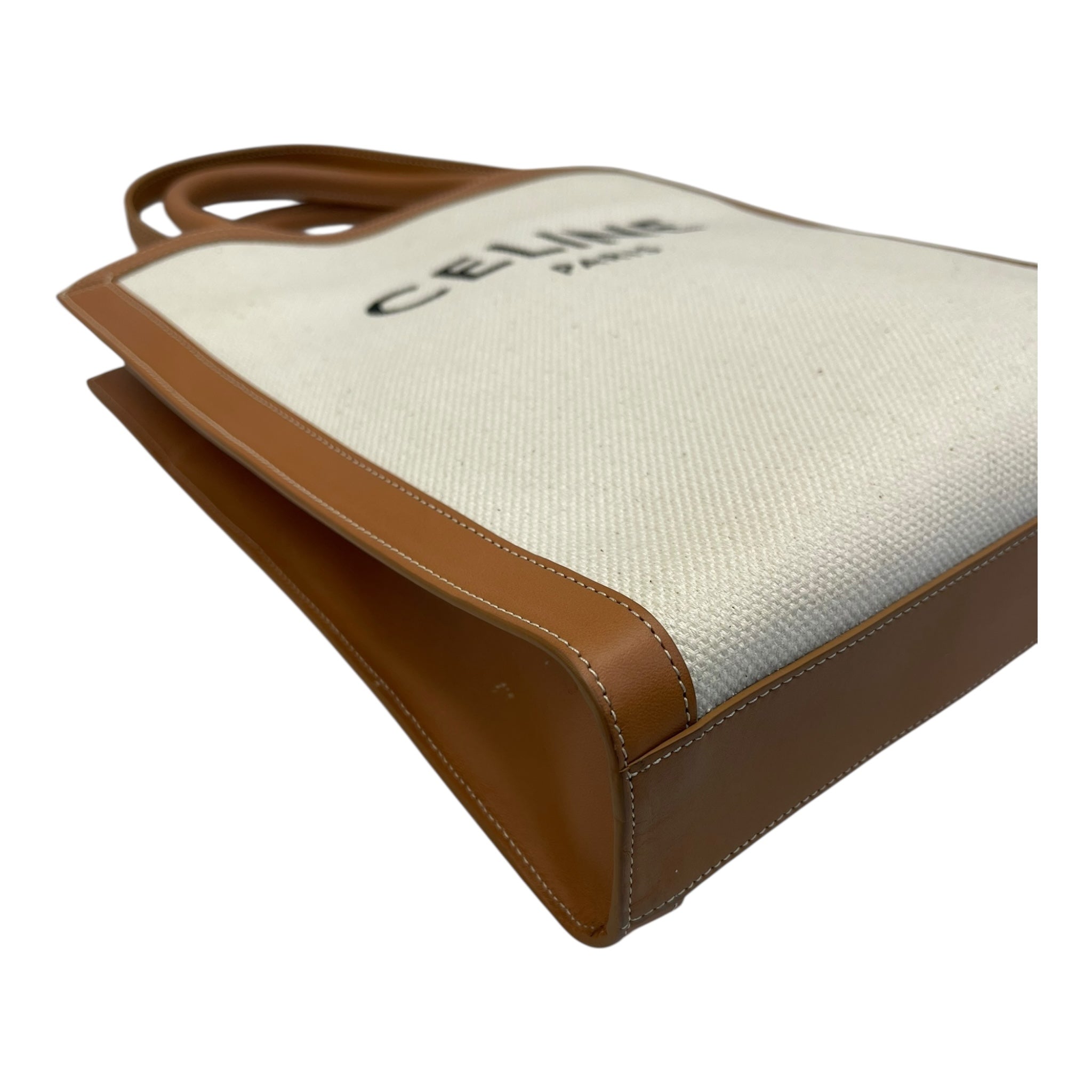 Celine Camel/Off-White Leather and Canvas Vertical Cabas Tote Bag