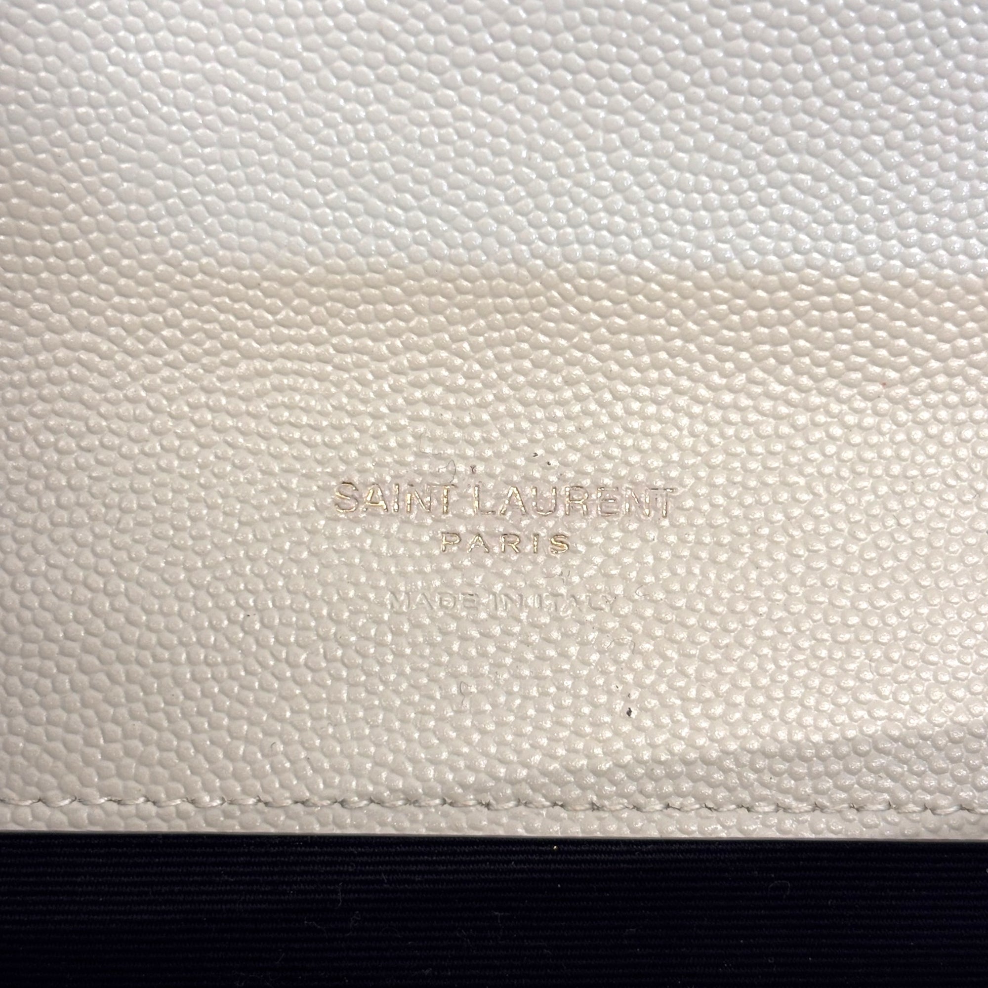 Saint Laurent Off White Matelasse Leather Monogram Chain Clutch
